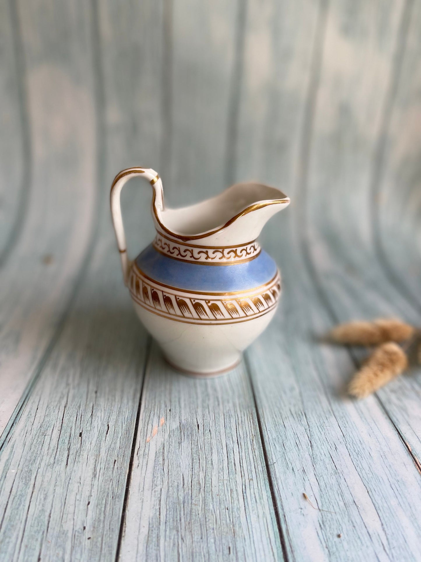 Very Pretty Antique Blue, White and Gold Creamer / Cream Jug