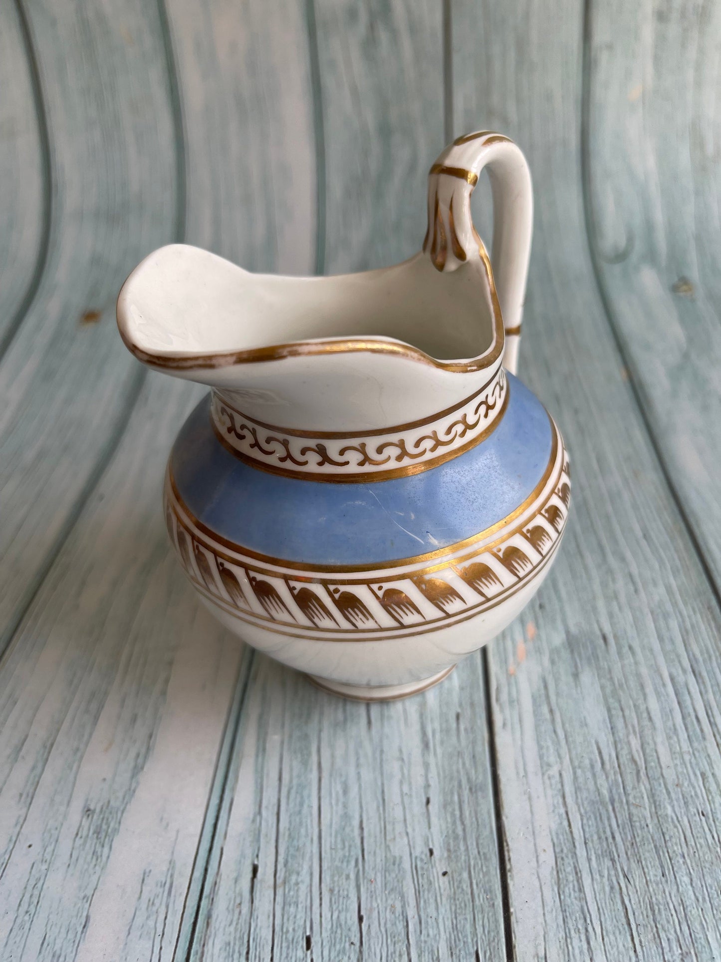 Very Pretty Antique Blue, White and Gold Creamer / Cream Jug