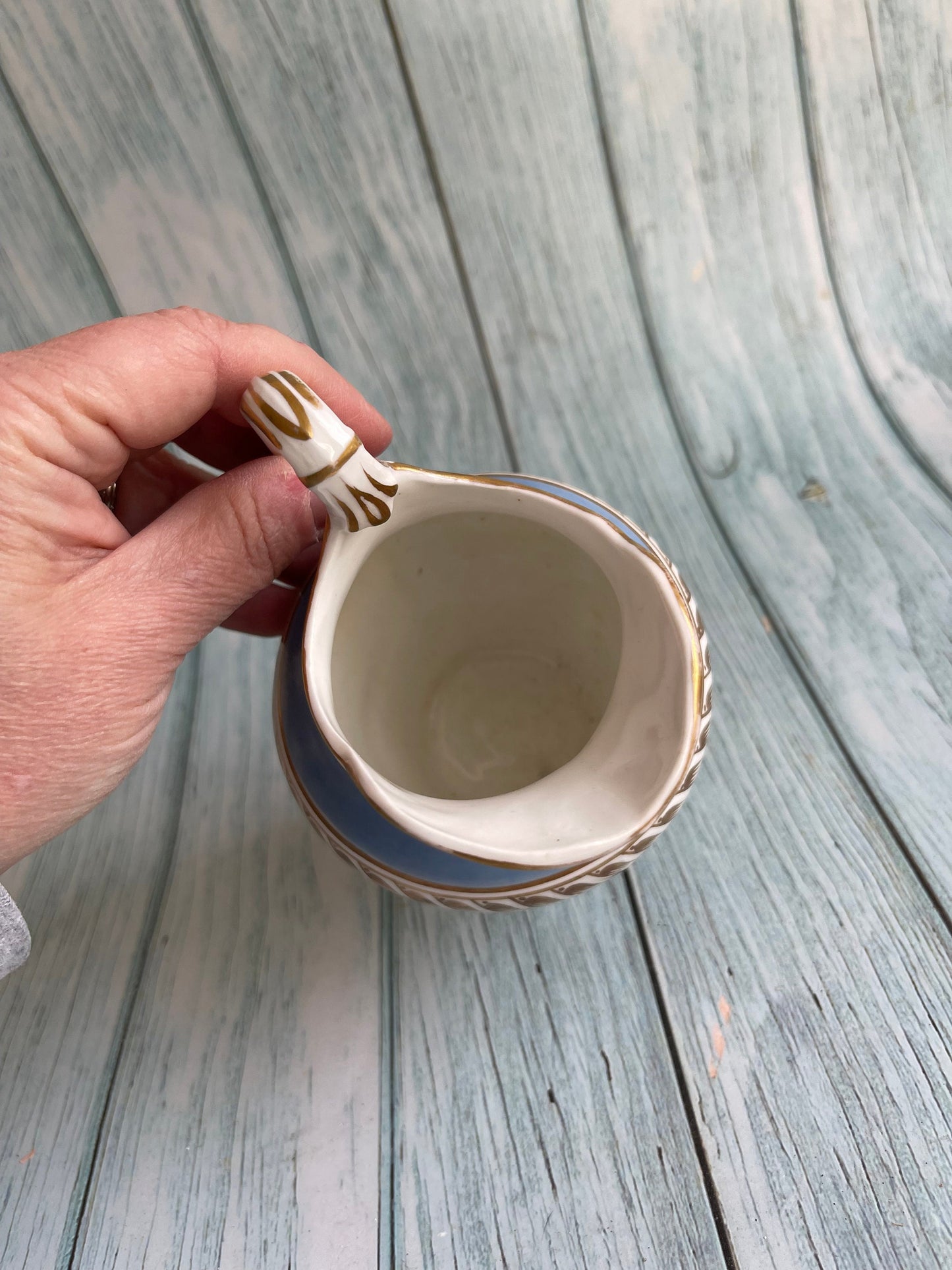 Very Pretty Antique Blue, White and Gold Creamer / Cream Jug