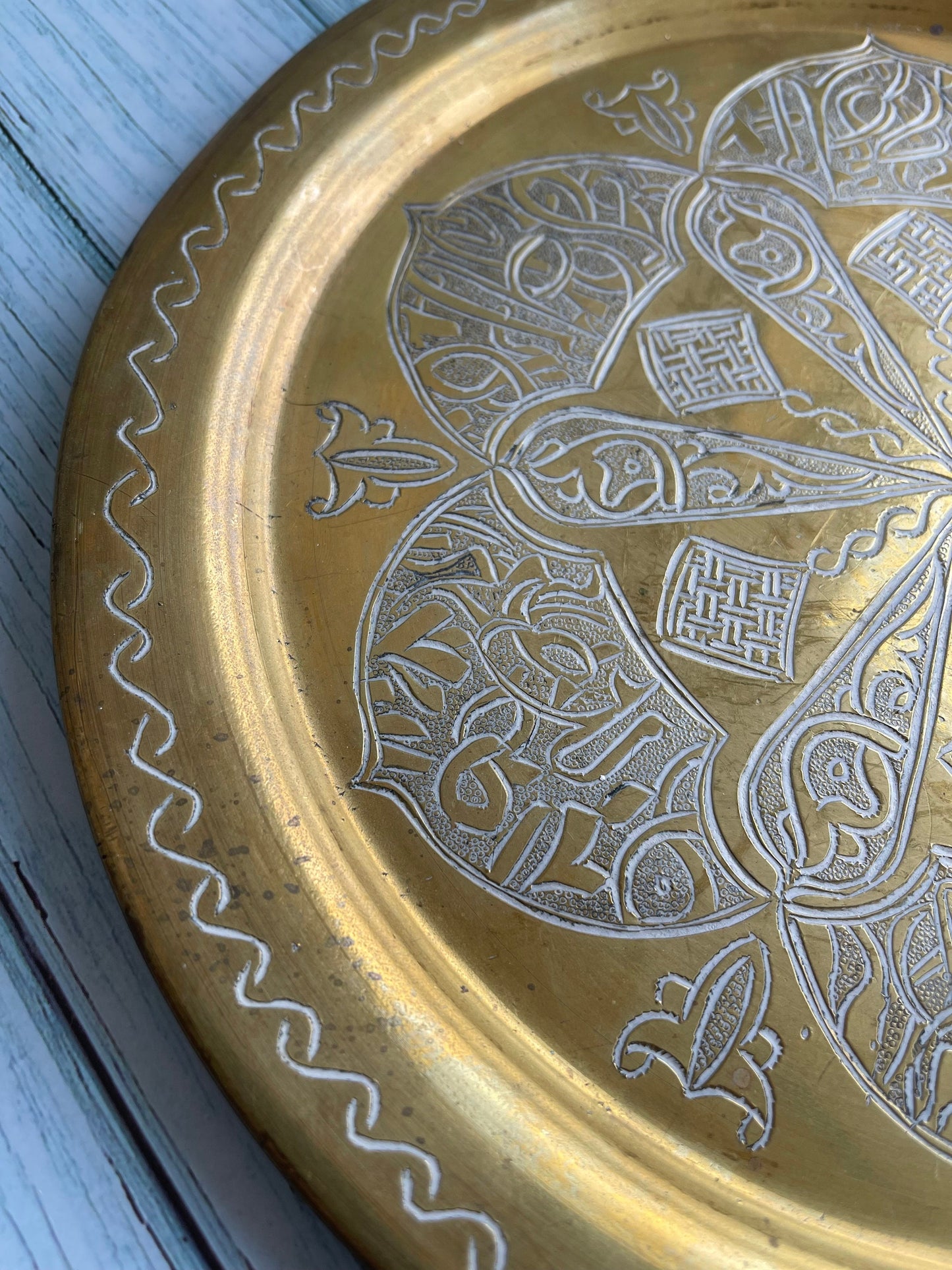 Vintage Etched Moorish Brass Tray /Platter / Plate