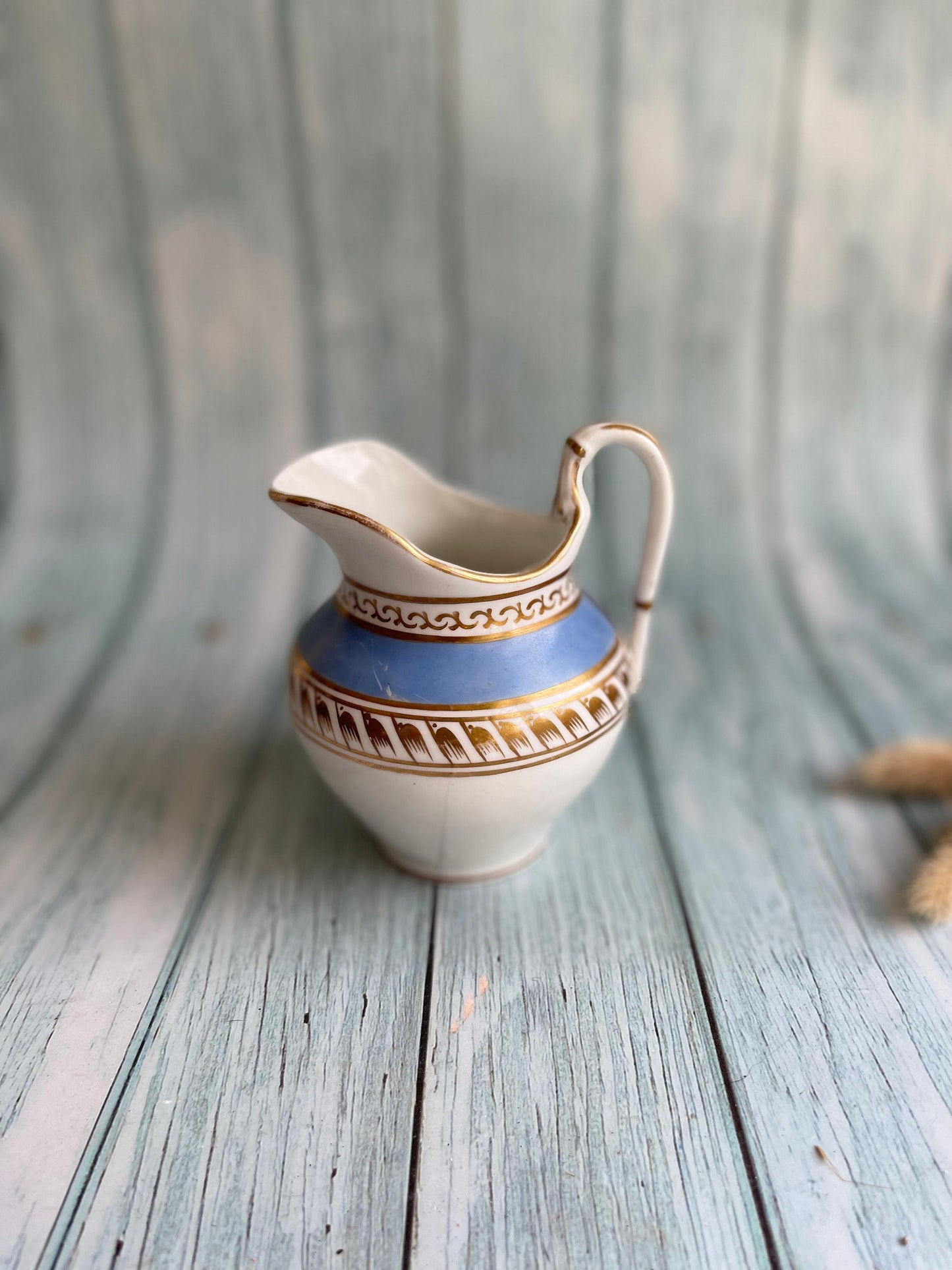 Very Pretty Antique Blue, White and Gold Creamer / Cream Jug