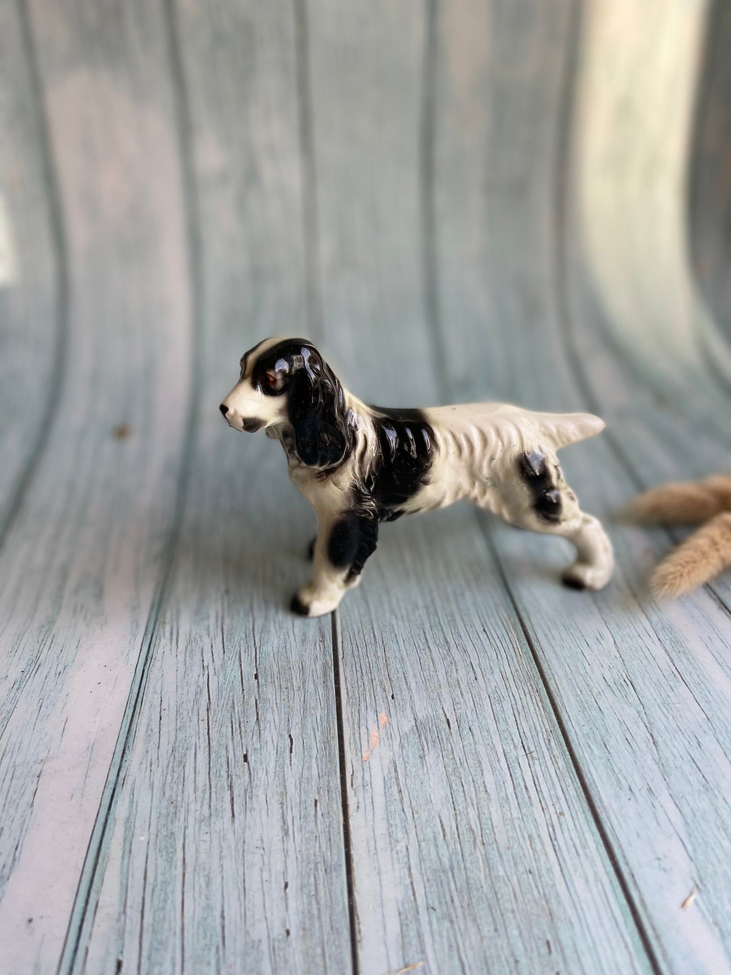 Vintage 1950s Dog Figurine Black and White English Setter or English Springer Spaniel