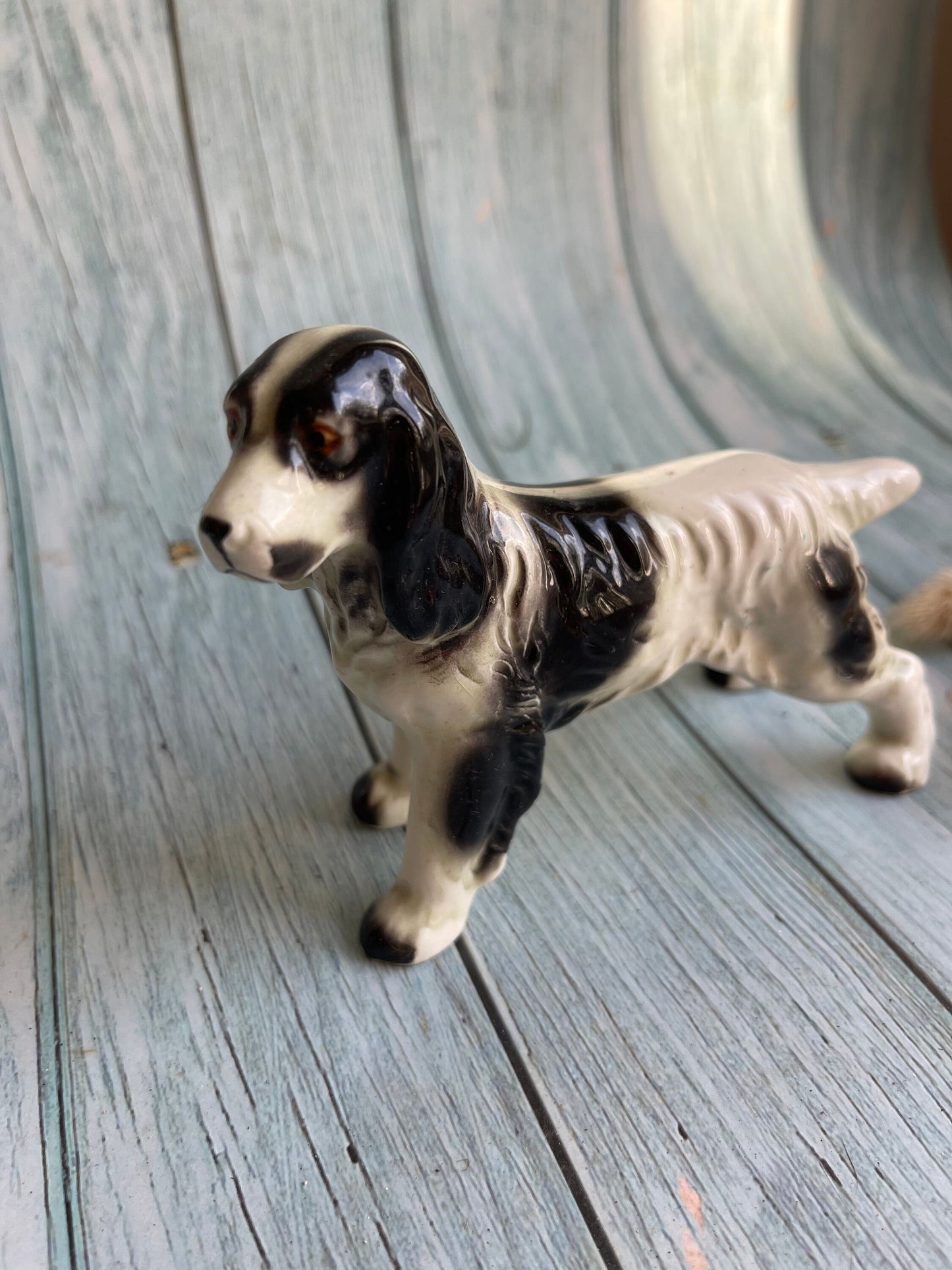 Vintage 1950s Dog Figurine Black and White English Setter or English Springer Spaniel