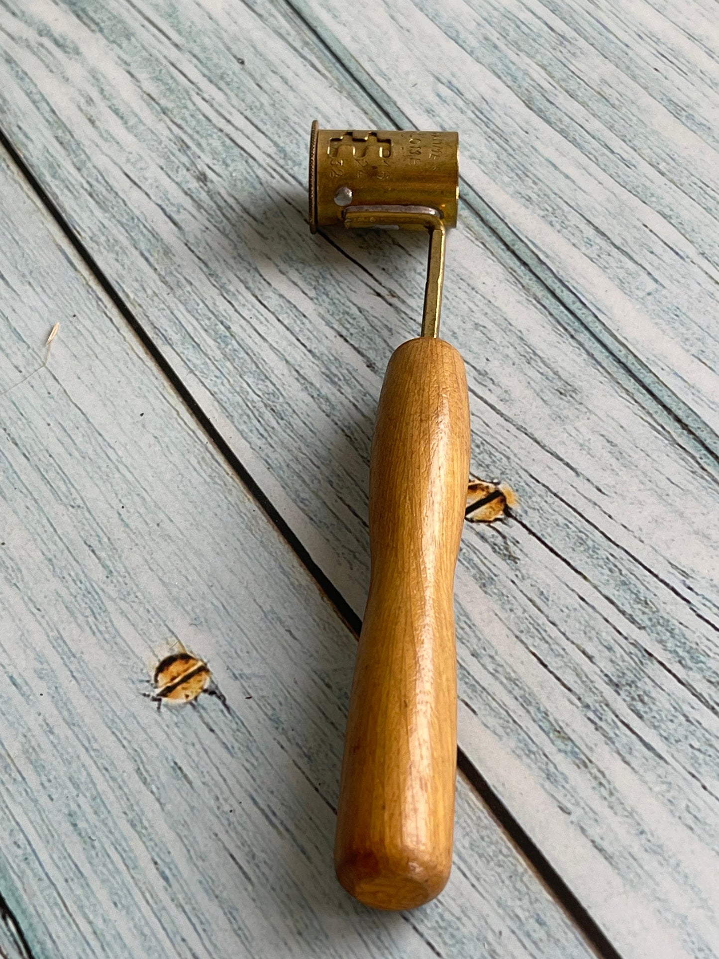 Antique French Adjustable Brass Powder and Lead Shot Measure with Wooden Handle