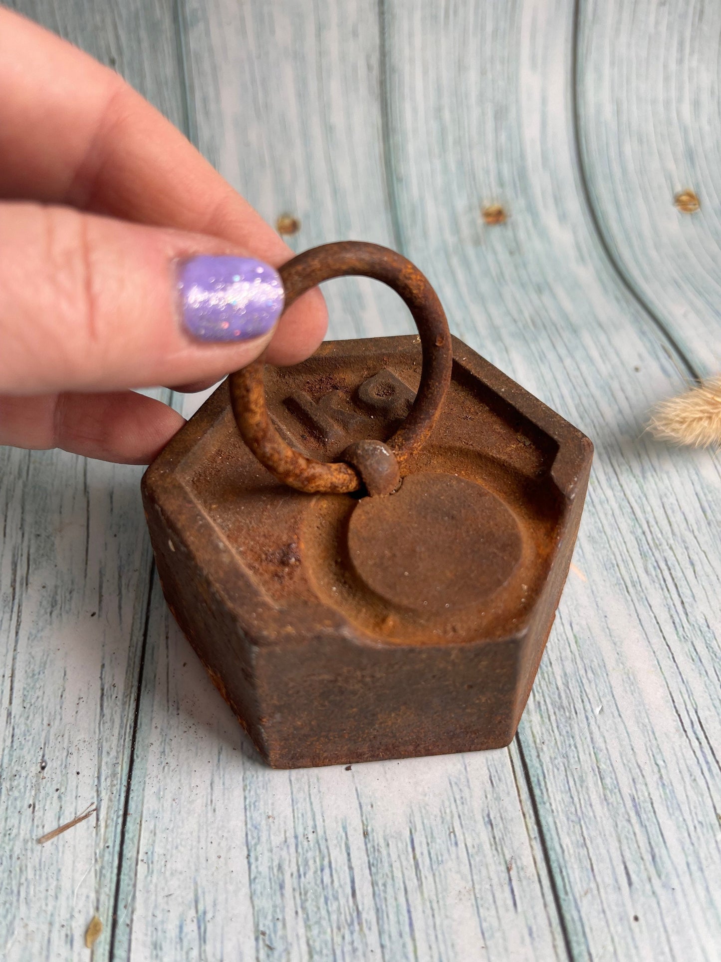 Antique French Chappee One Kilo Ring Weight / 1 kg Cast Iron Weight / Hexagonal with Carrying Ring / For Scales or as Rustic Kitchen Decor