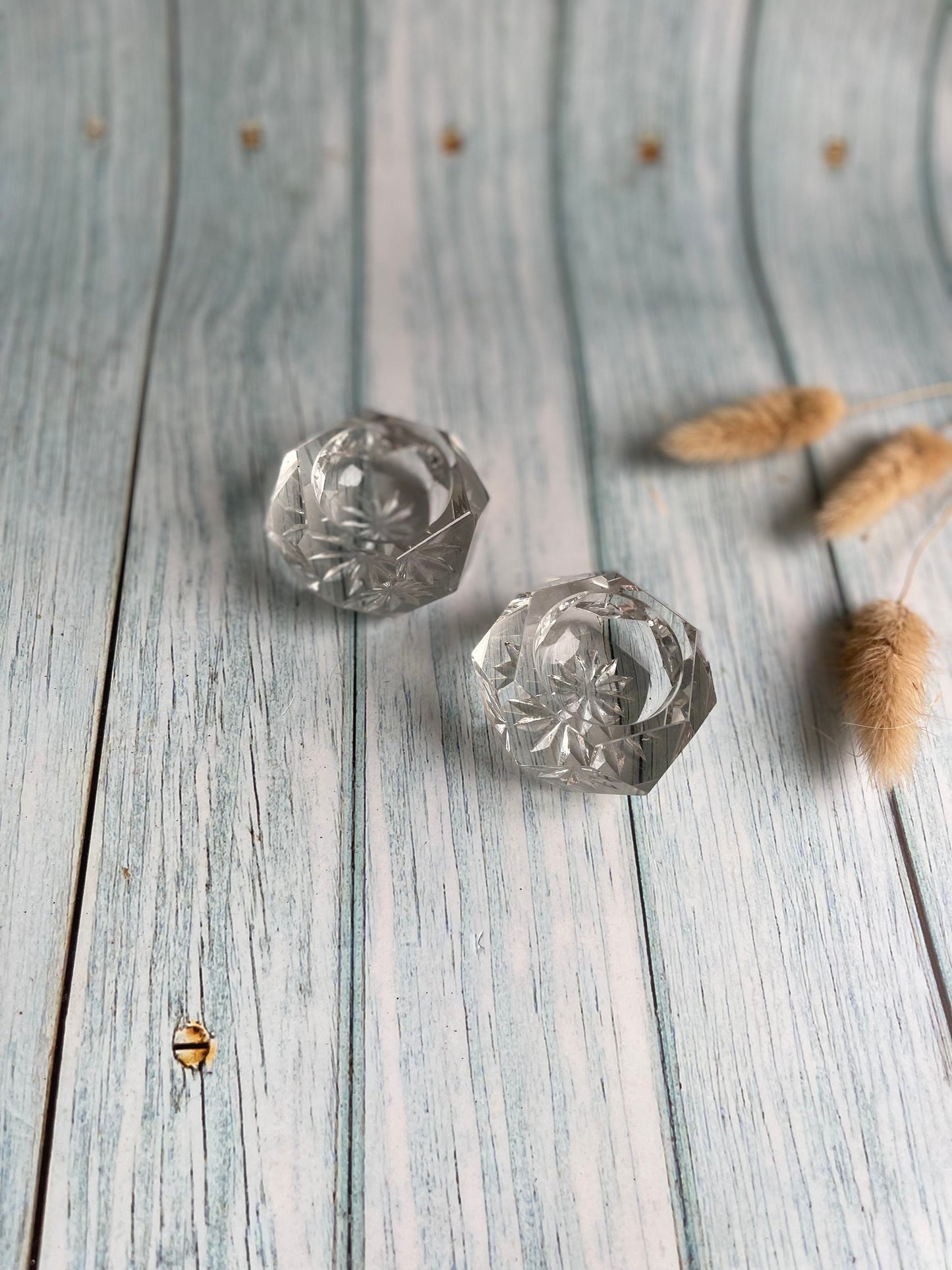 Antique Crystal Glass Pinch Pots Salts / Salt Sellers / Salt and Pepper