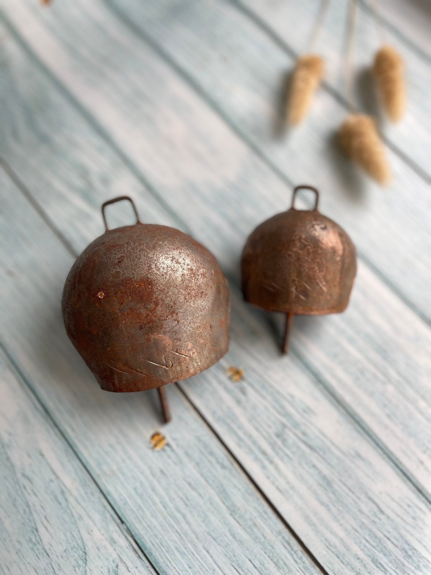 Two Vintage Metal Cow Bells / Animal / Goat / Sheep Bell / Rustic Farm Charm