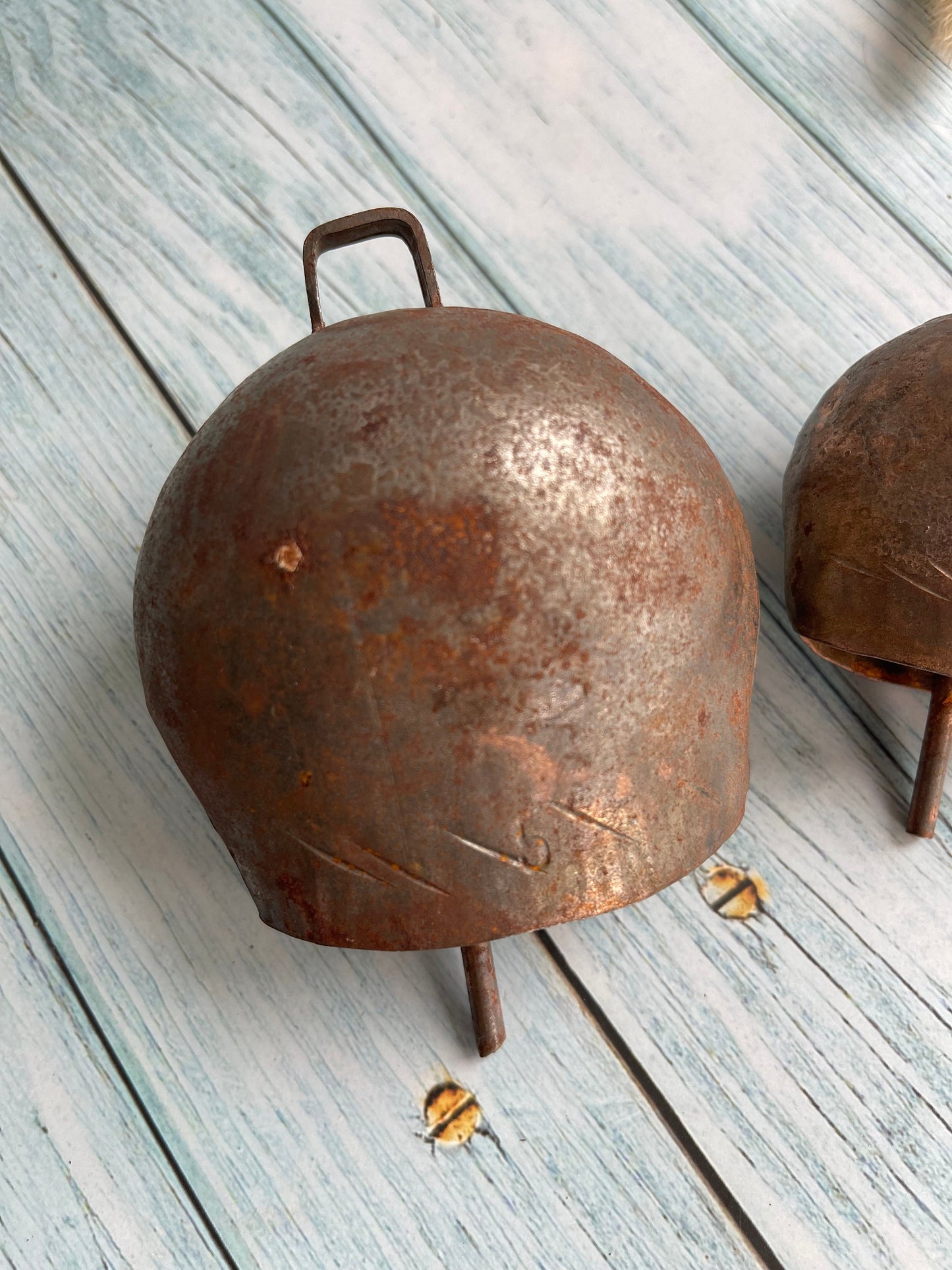 Two Vintage Metal Cow Bells / Animal / Goat / Sheep Bell / Rustic Farm Charm