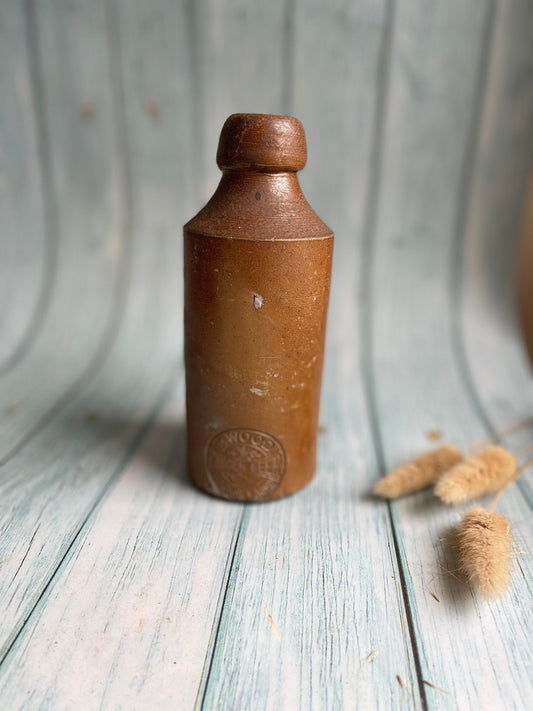 Antique Stoneware T Wood Ginger Beer Bottle, Hackney Road