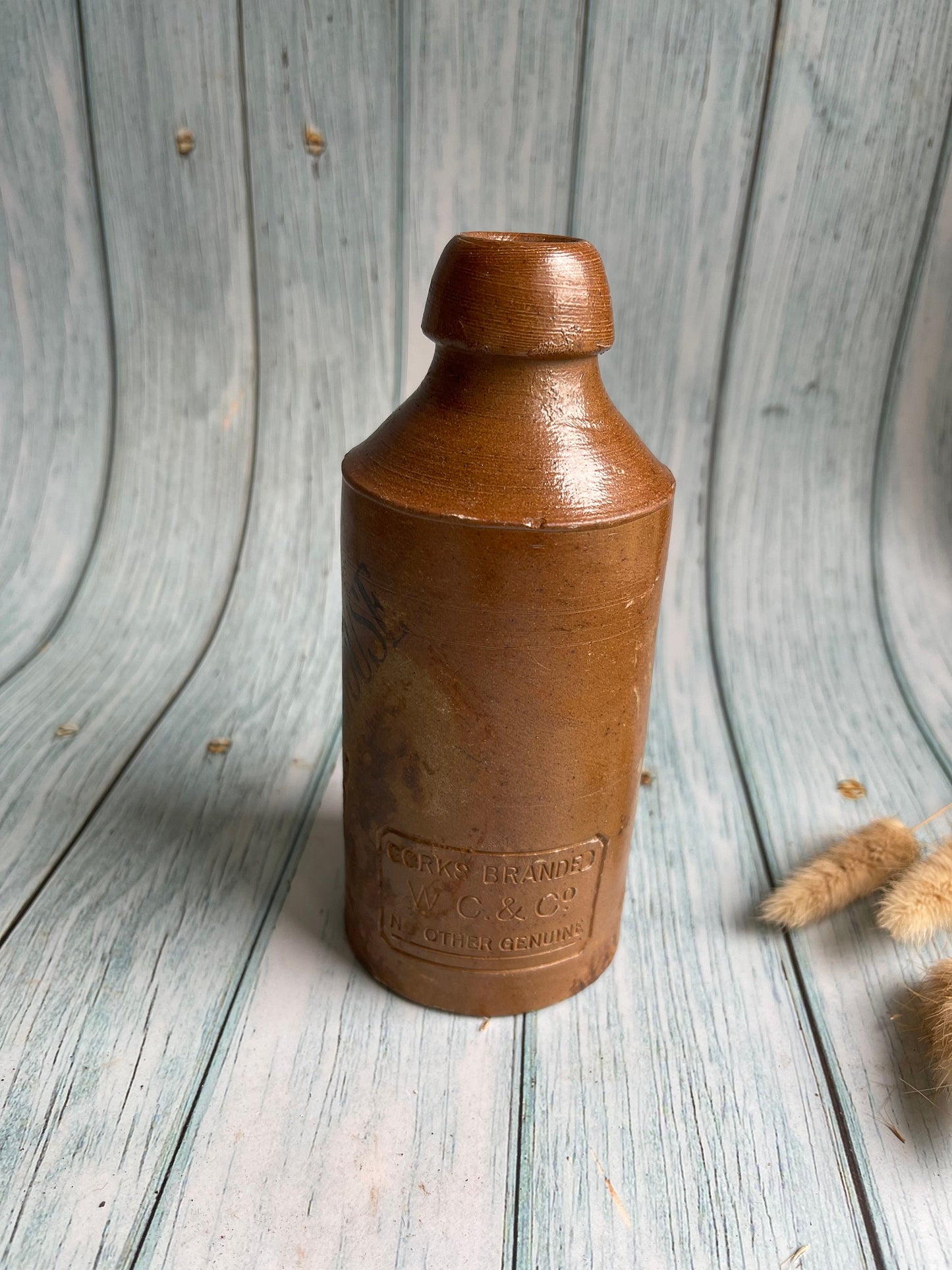 Antique Bourne Denby WCC & Co Corks Branded Culverhouse Stoneware Ginger Beer Bottle