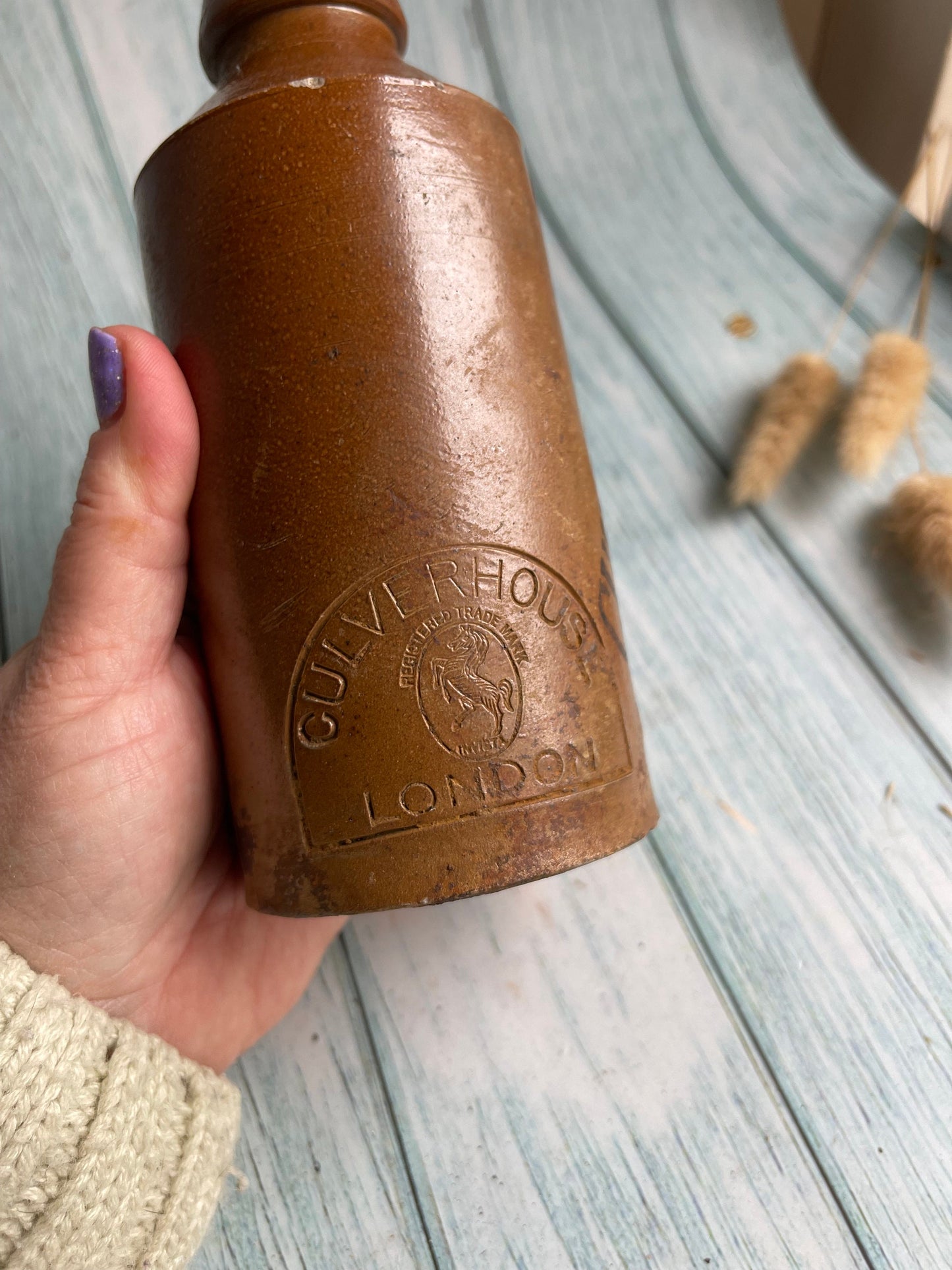 Antique Bourne Denby WCC & Co Corks Branded Culverhouse Stoneware Ginger Beer Bottle