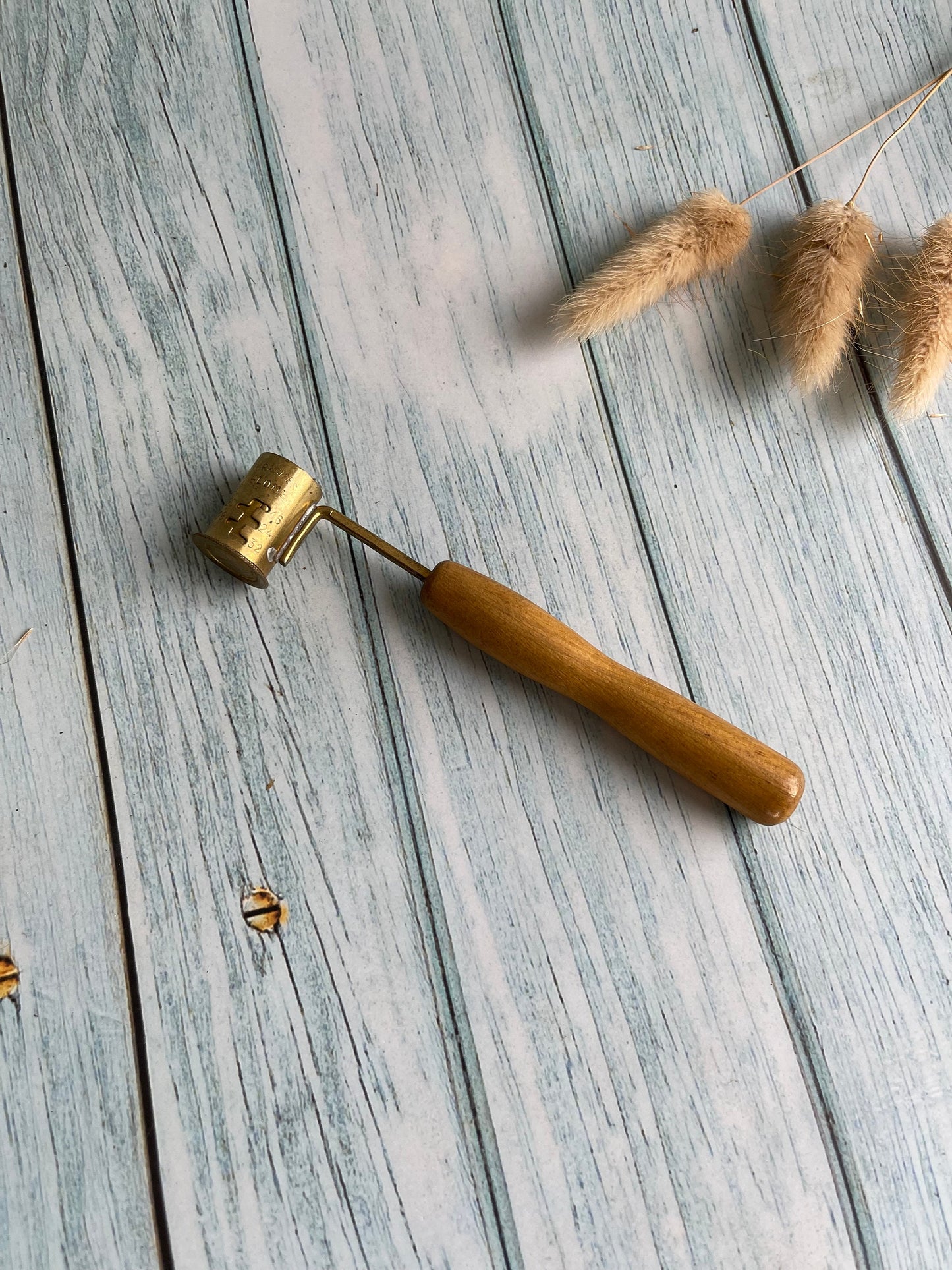 Antique French Adjustable Brass Powder and Lead Shot Measure with Wooden Handle