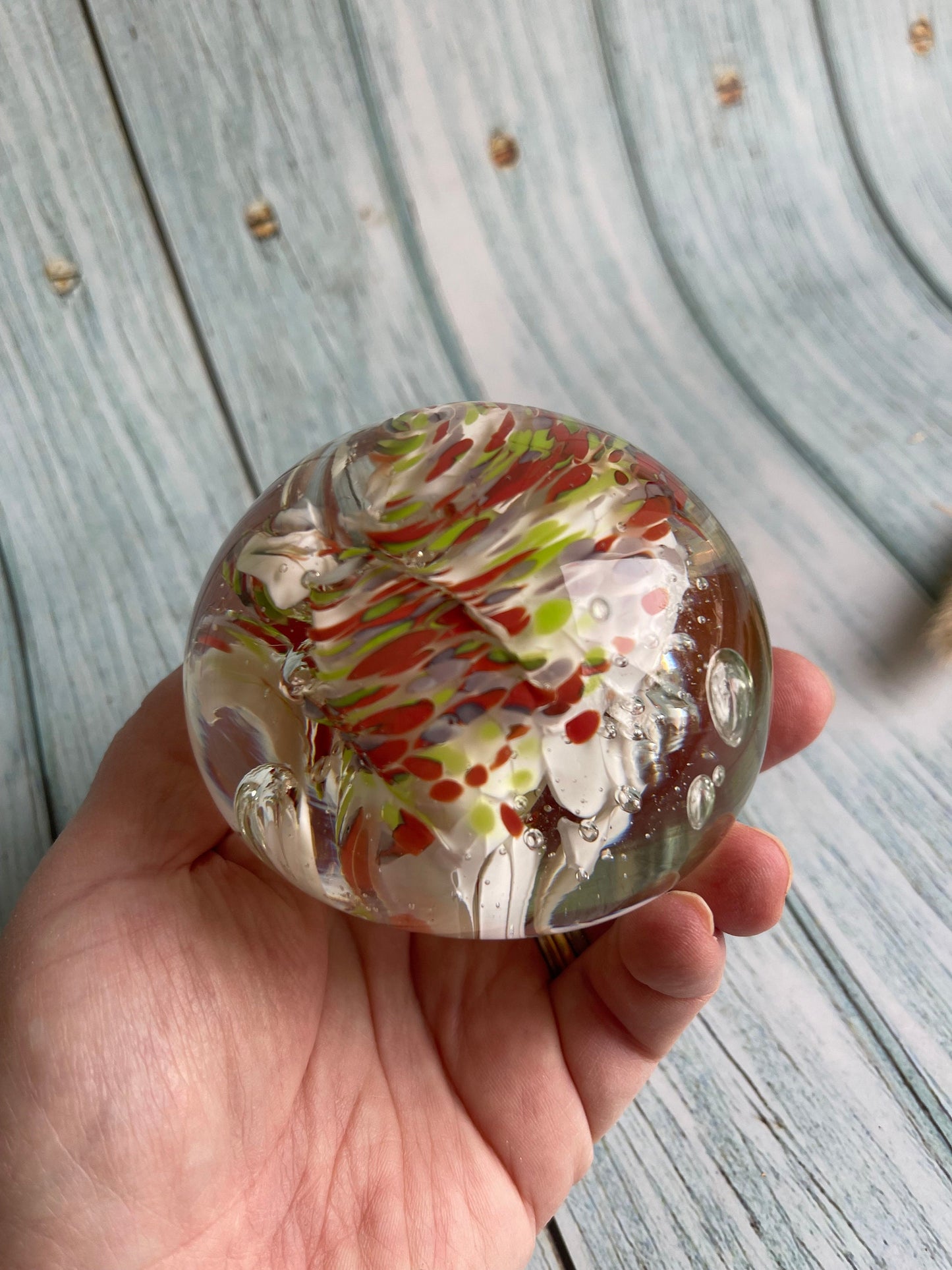 Vintage Swirl Glass Handblown / Handmade Studio Glass Paperweight / Studio Glass Sphere