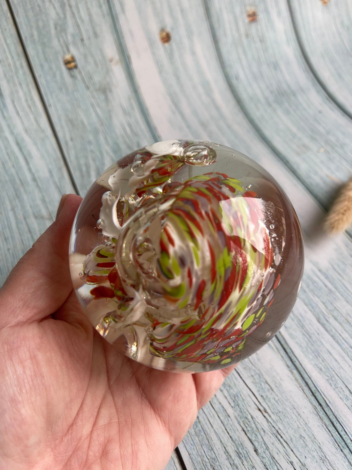 Vintage Swirl Glass Handblown / Handmade Studio Glass Paperweight / Studio Glass Sphere