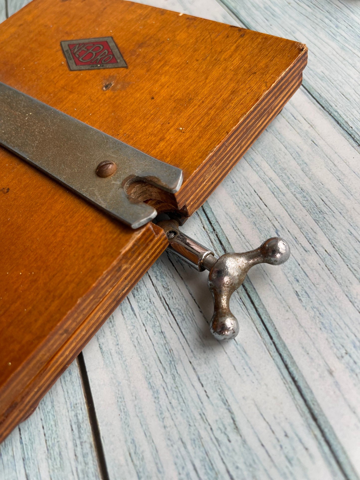 Vintage Wooden Tie Press British Made by Nebro / Square Wooden Press with Wing Screw Closure