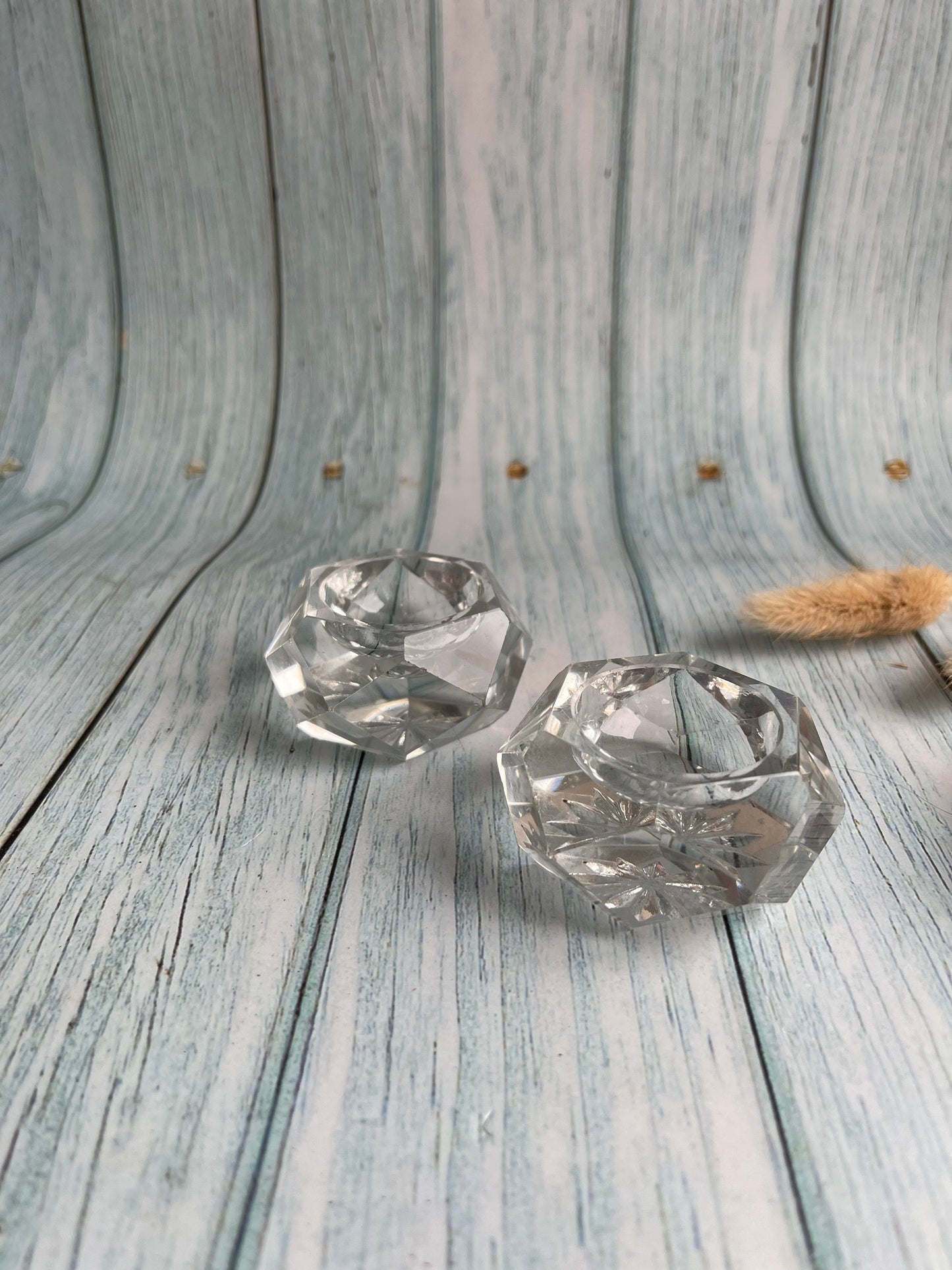 Antique Crystal Glass Pinch Pots Salts / Salt Sellers / Salt and Pepper