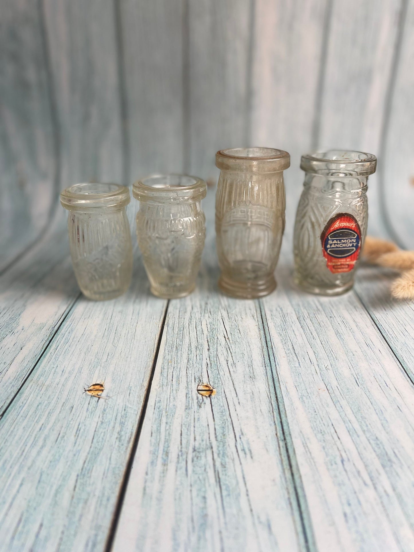 Set of Four Vintage Meat Paste Glass Jars