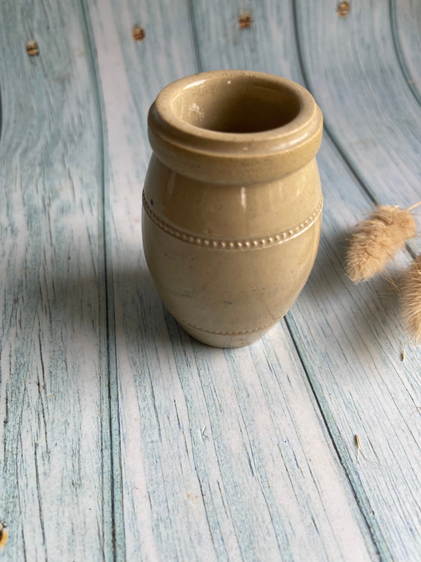 Antique Barrel Shaped Stoneware Caviar Jar