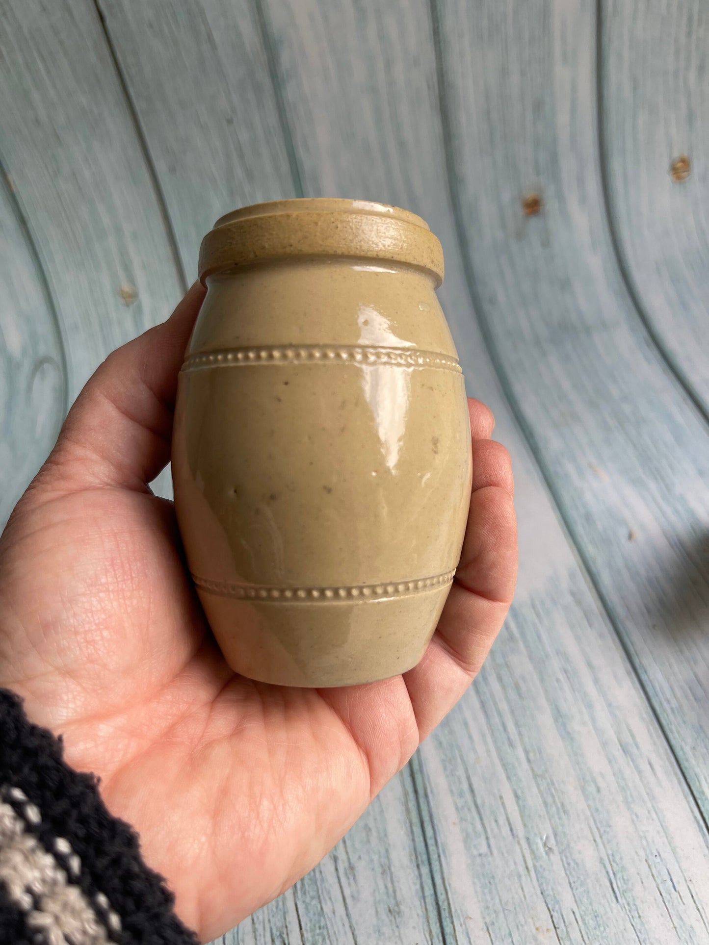 Antique Barrel Shaped Stoneware Caviar Jar