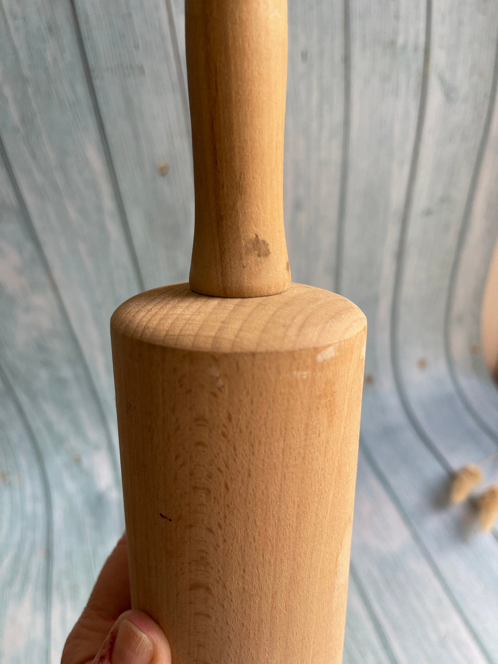 Vintage French Solid Pine Two Handle Wooden Rolling Pin