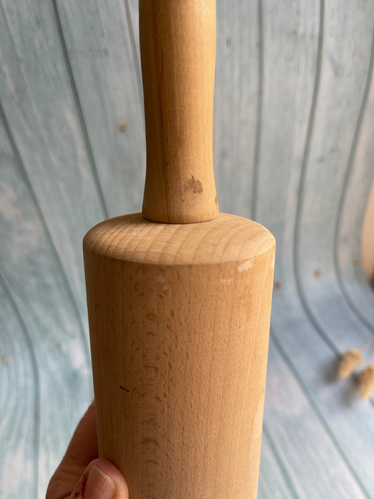 Vintage French Solid Pine Two Handle Wooden Rolling Pin