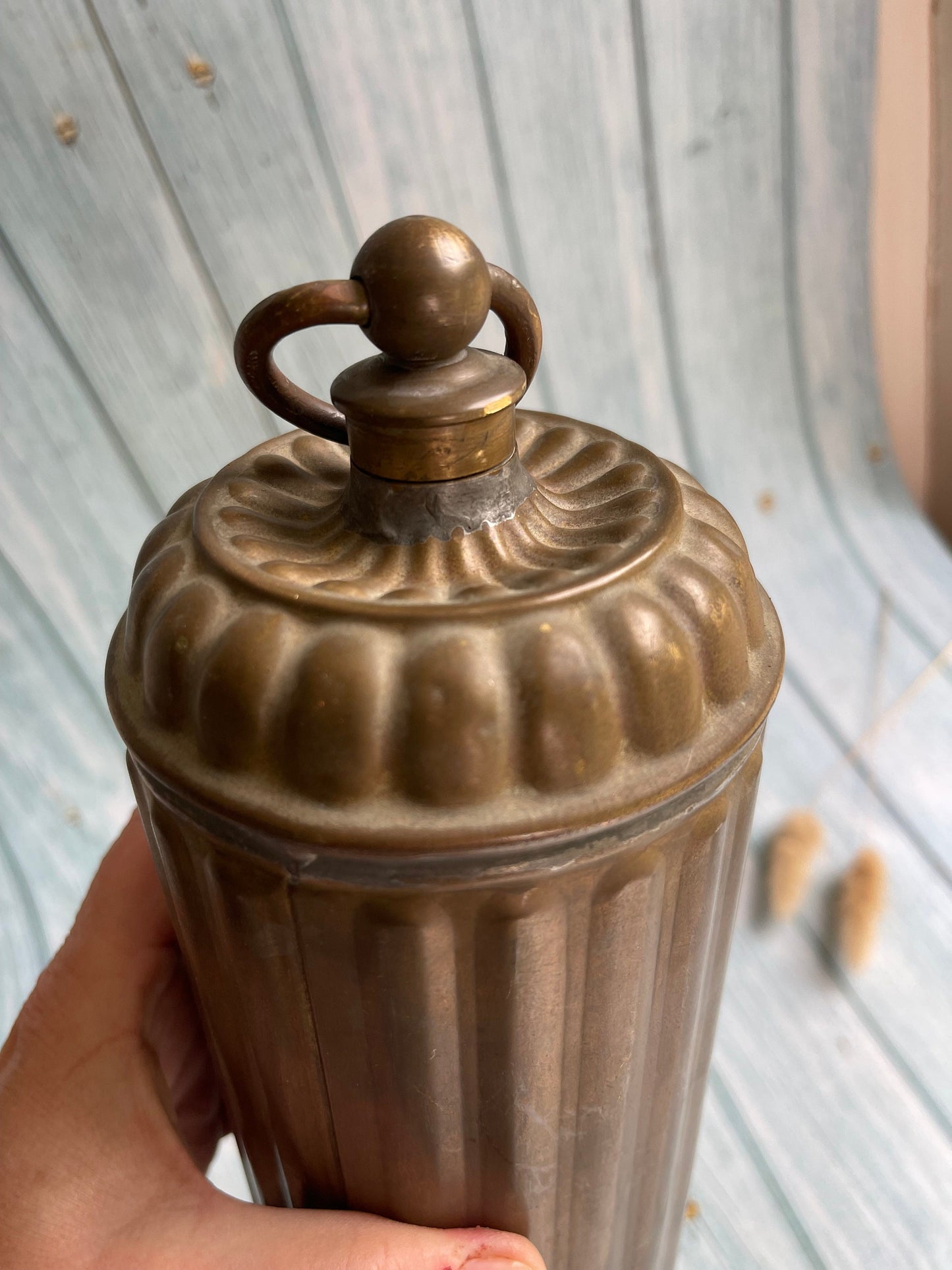 Antique French Copper Bed Warmer with Brass Screw Top