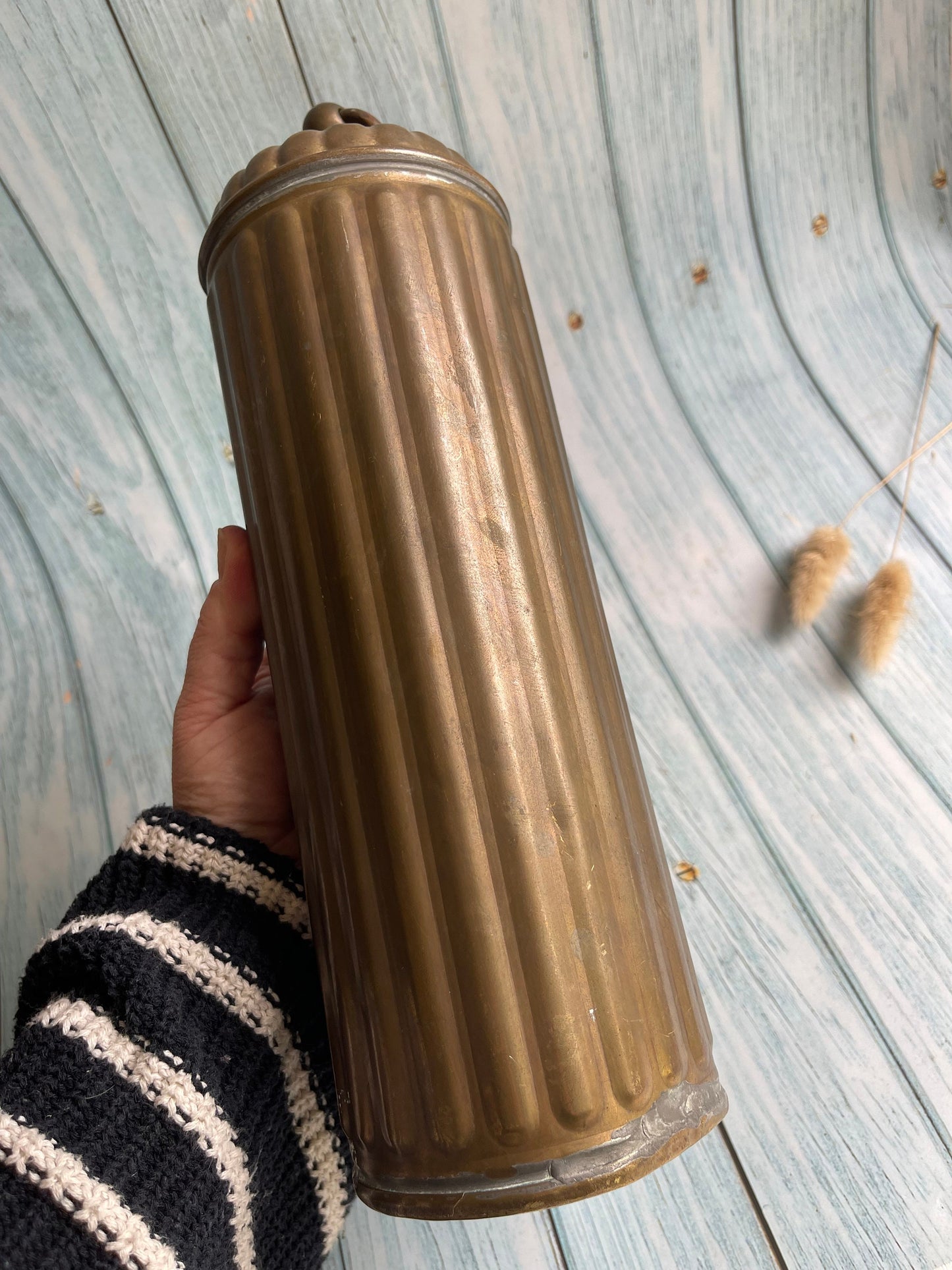 Antique French Copper Bed Warmer with Brass Screw Top