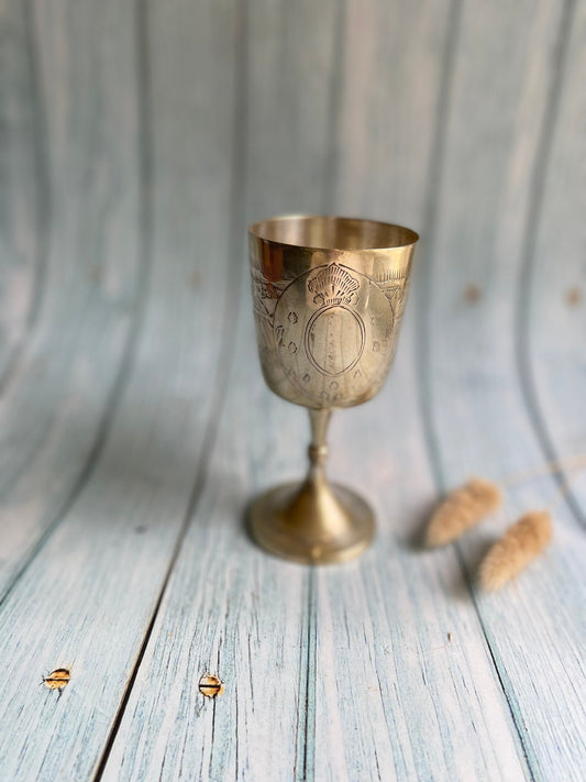 Vintage Etched EPNS Silver Plated Metal Goblet / Wine Cup / Wiccan / Altar