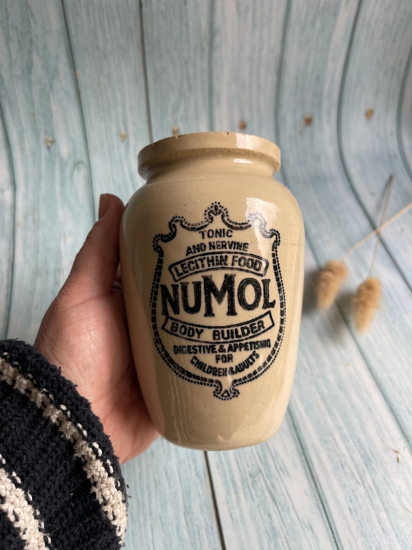 1920s Numol Tonic Stoneware Jar / Lecithin Food / Body Builder / Antique Kitchenalia / Collectible Advertising Stoneware