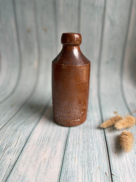 Antique Battersby & Parr Brown Saltglaze Stoneware Bottle, Darlington Street, Tyldesley, Ginger Beer