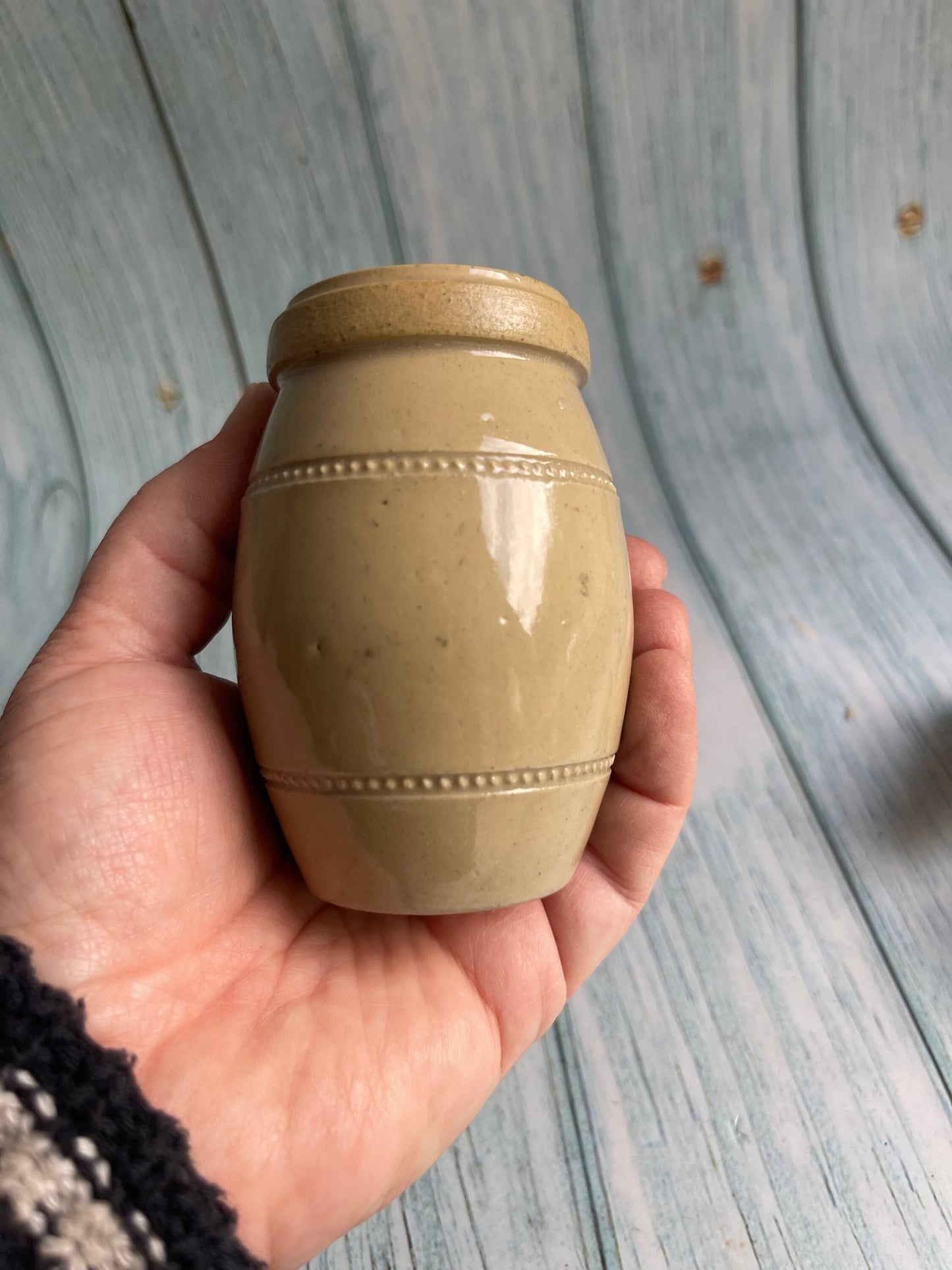 Antique Barrel Shaped Stoneware Caviar Jar