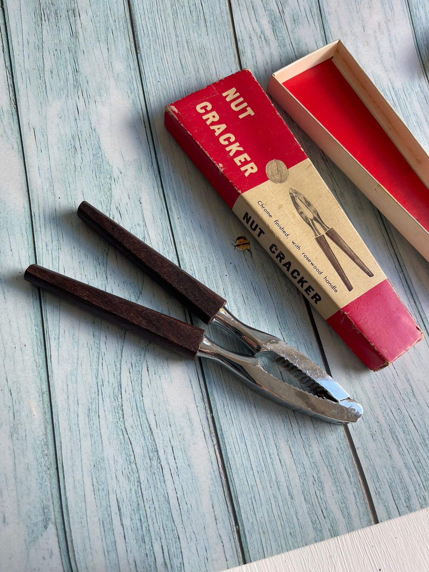 Vintage Chrome Finished Rosewood Handle Nutcrackers in Original Box