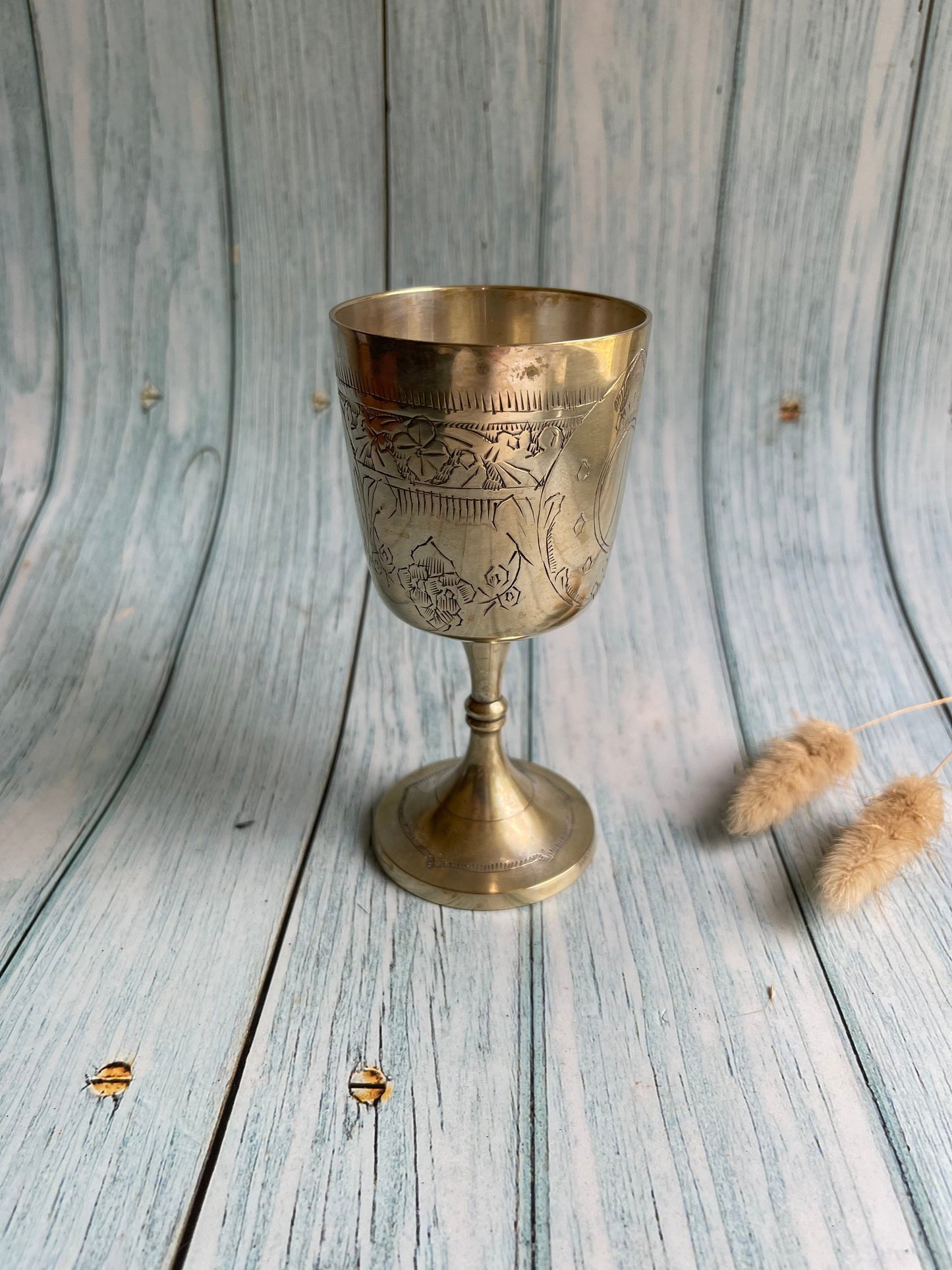 Vintage Etched EPNS Silver Plated Metal Goblet / Wine Cup / Wiccan / Altar