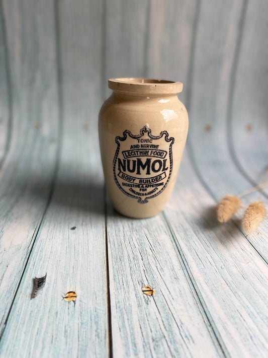 1920s Numol Tonic Stoneware Jar / Lecithin Food / Body Builder / Antique Kitchenalia / Collectible Advertising Stoneware