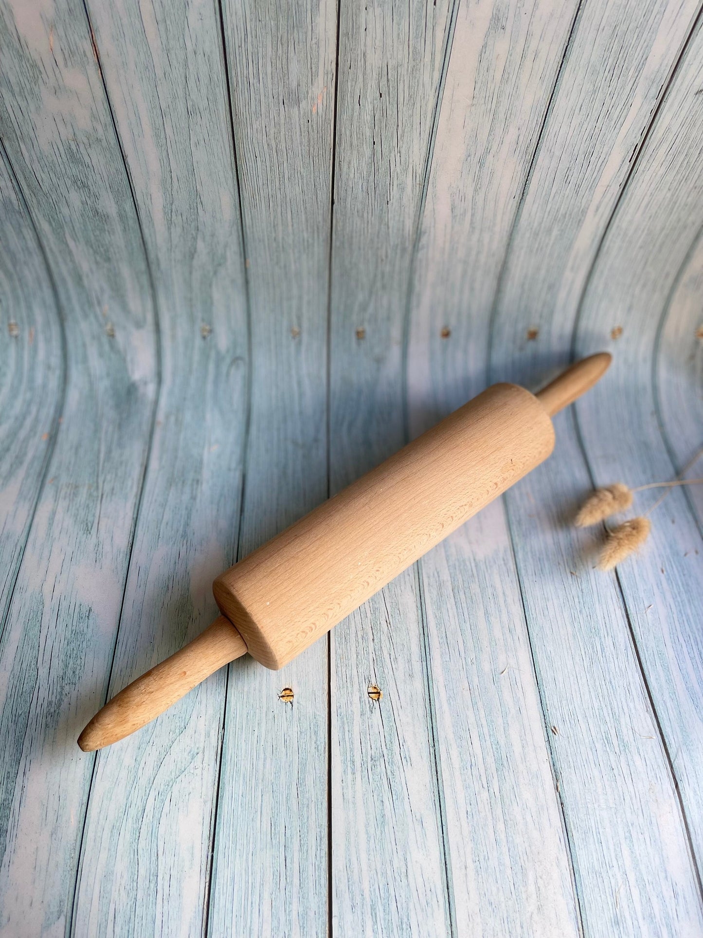 Vintage French Solid Pine Two Handle Wooden Rolling Pin