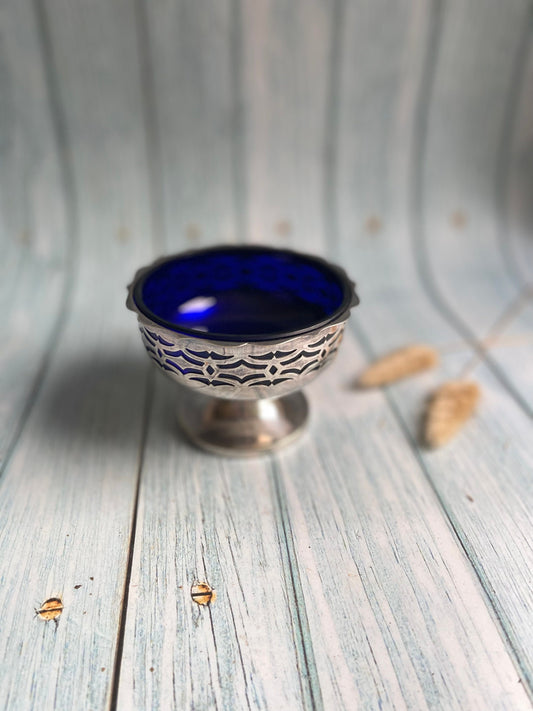 Vintage EPNS Silver Plated Sugar Bowl with Blue Glass Liner