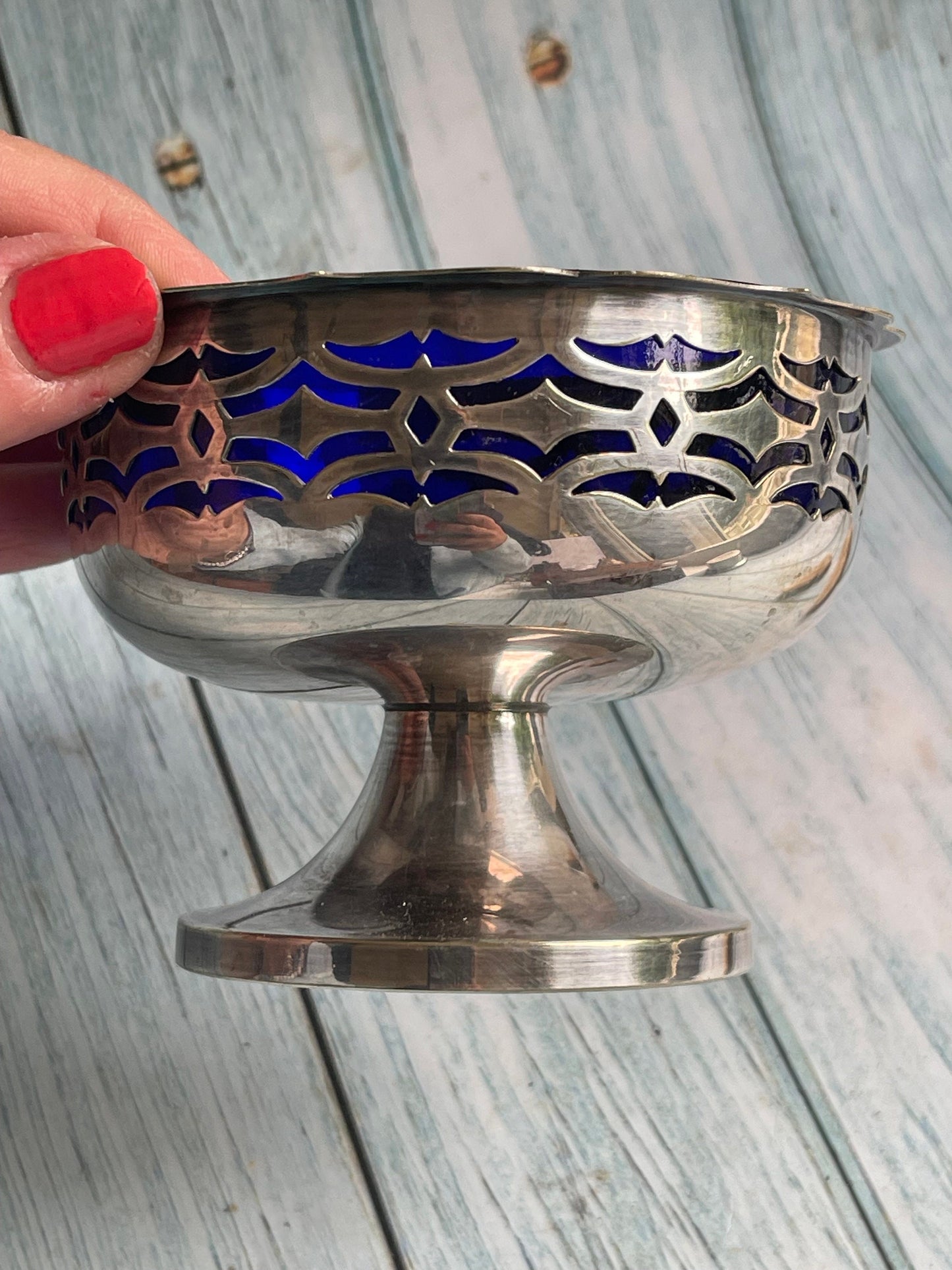 Vintage EPNS Silver Plated Sugar Bowl with Blue Glass Liner