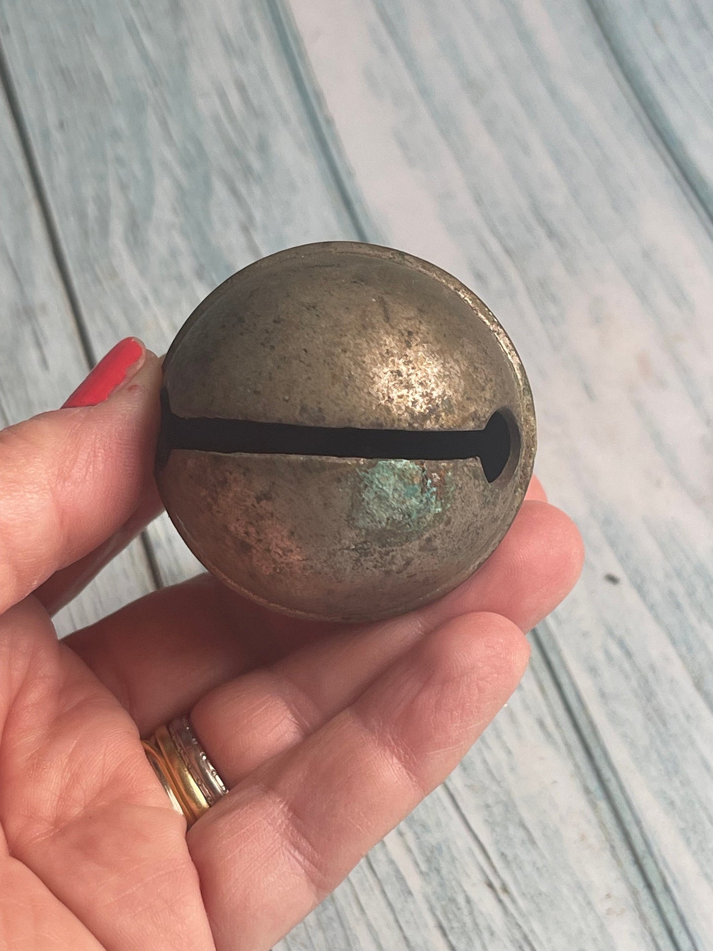 Antique French Brass Crotal Bell / Animal Bell / Goat /Sheep Bell with Original Leather Fixing