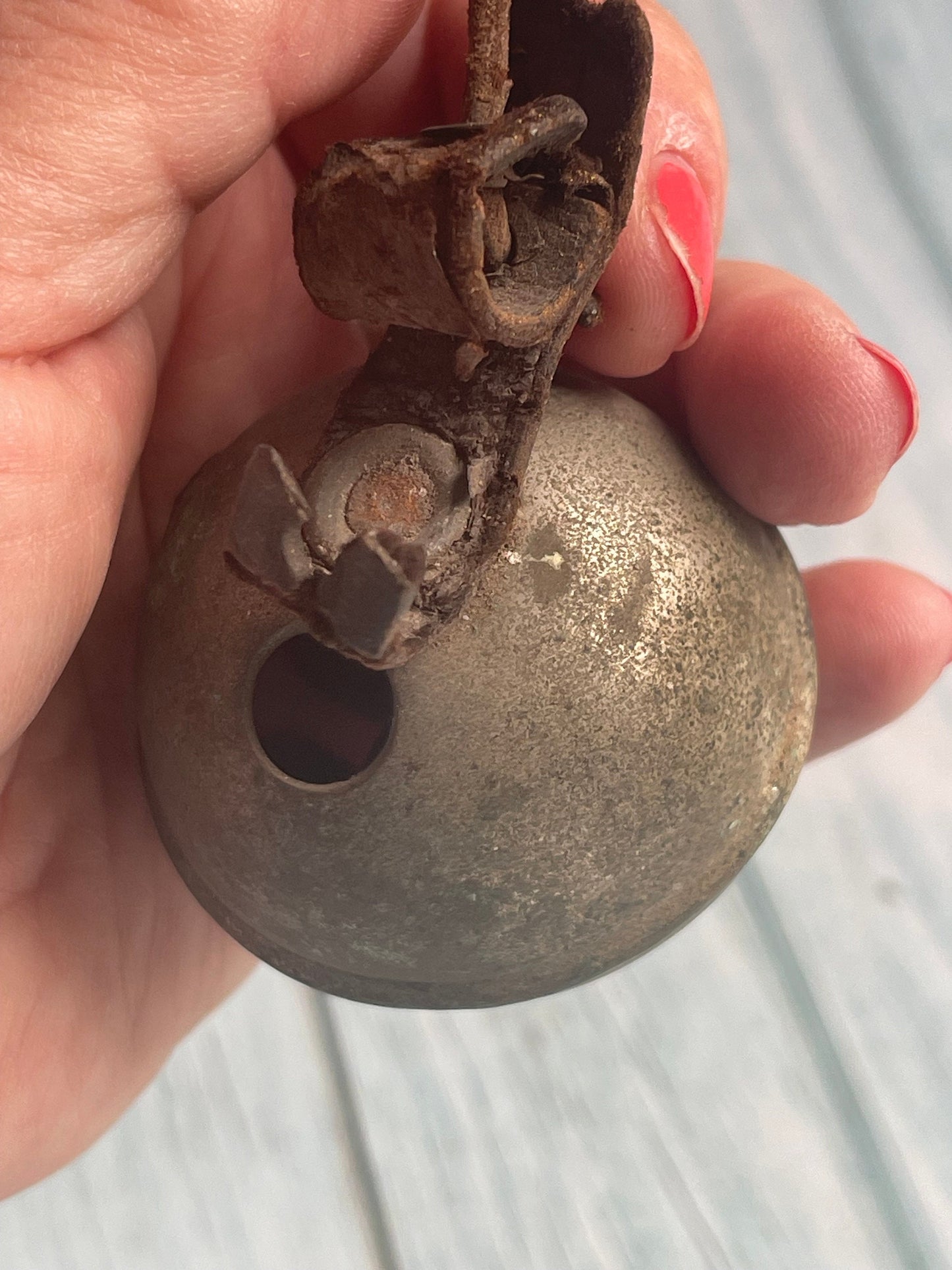 Antique French Brass Crotal Bell / Animal Bell / Goat /Sheep Bell with Original Leather Fixing