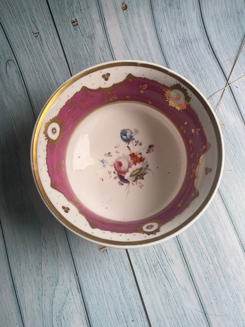 Pretty Victorian Hand Painted Comport with Pink Banding, Floral Design and Gilt Detailing