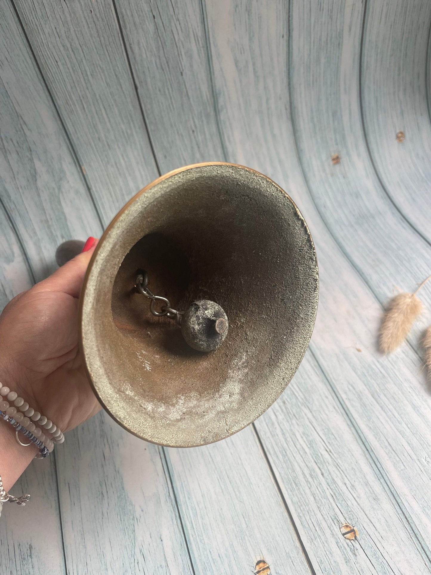 Vintage Brass School Bell with Wooden Handle