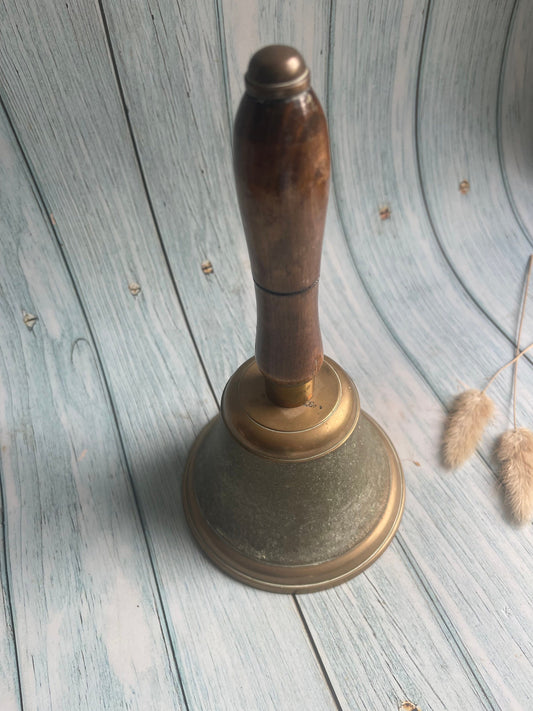 Vintage Brass School Bell with Wooden Handle