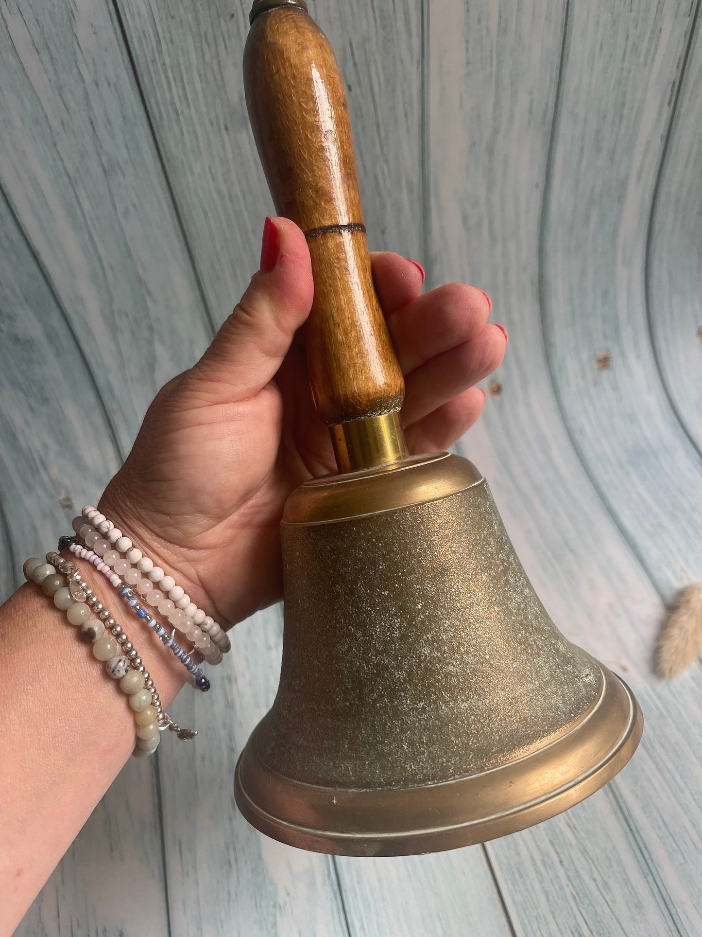 Vintage Brass School Bell with Wooden Handle