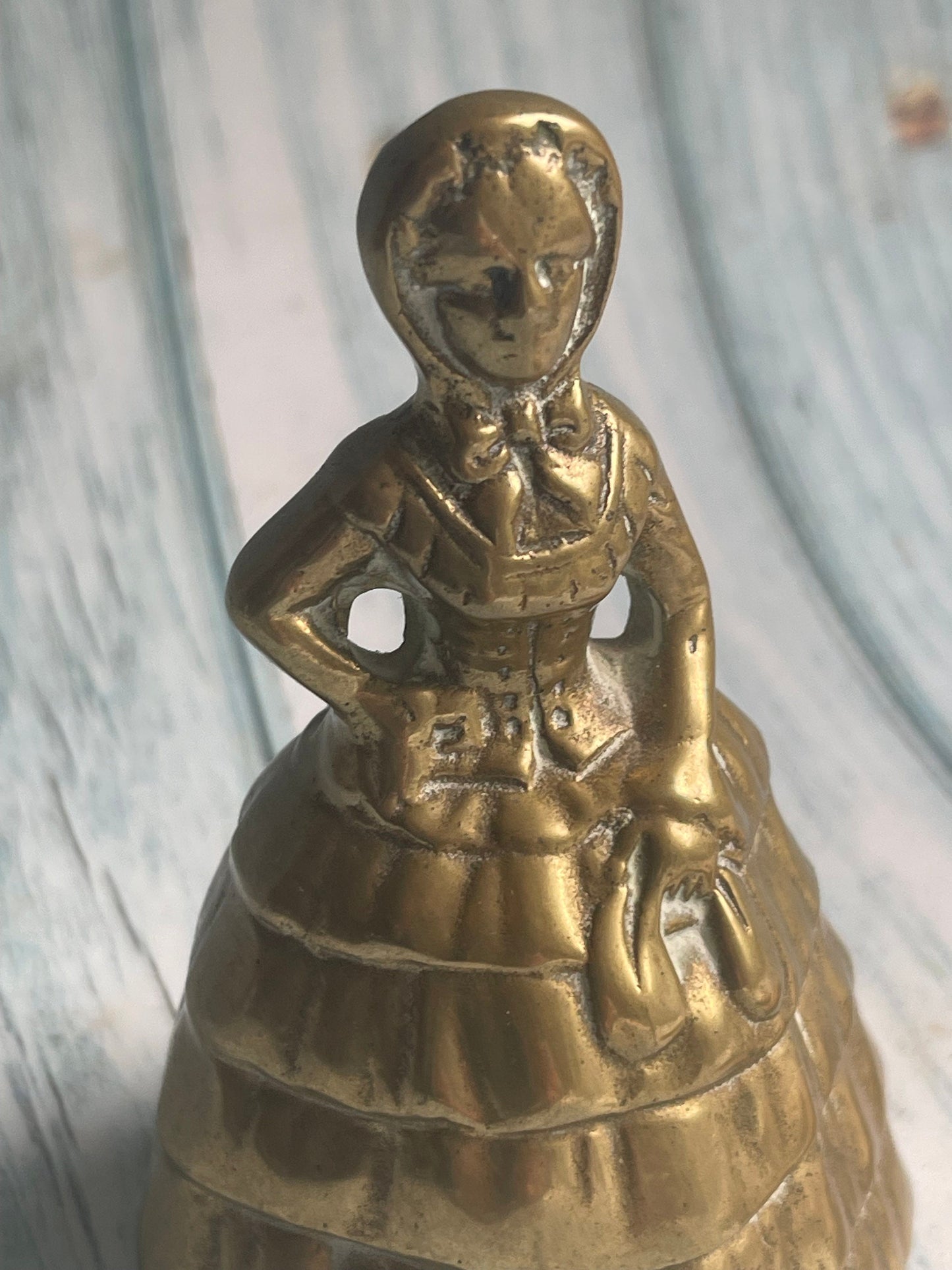 Vintage Brass Bell of a Victorian Lady in a Crinoline Dress