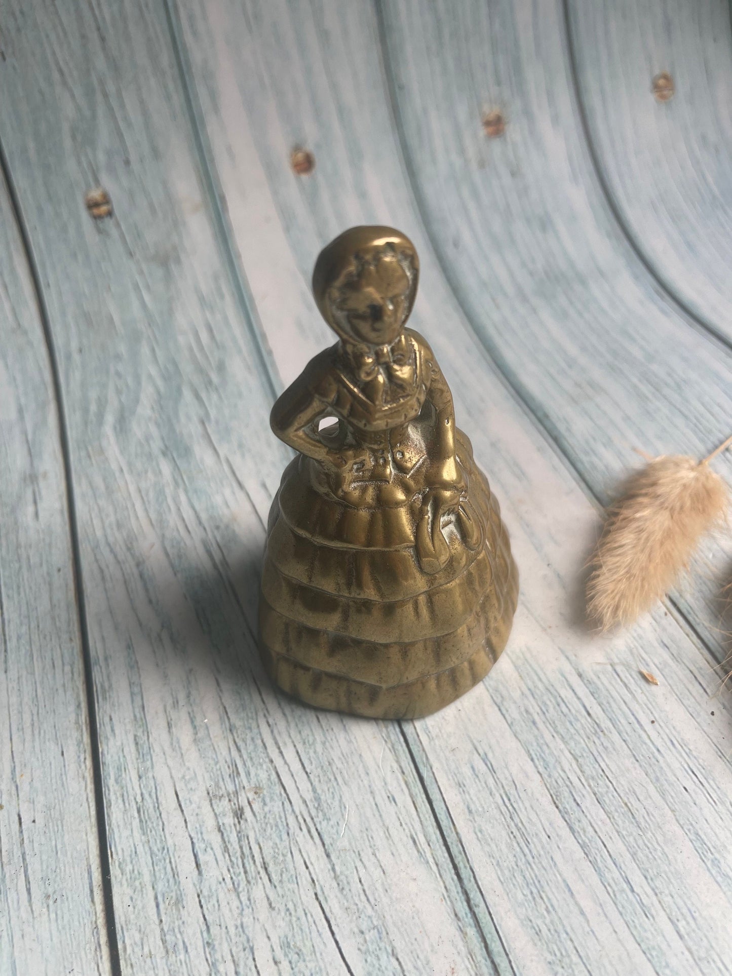 Vintage Brass Bell of a Victorian Lady in a Crinoline Dress