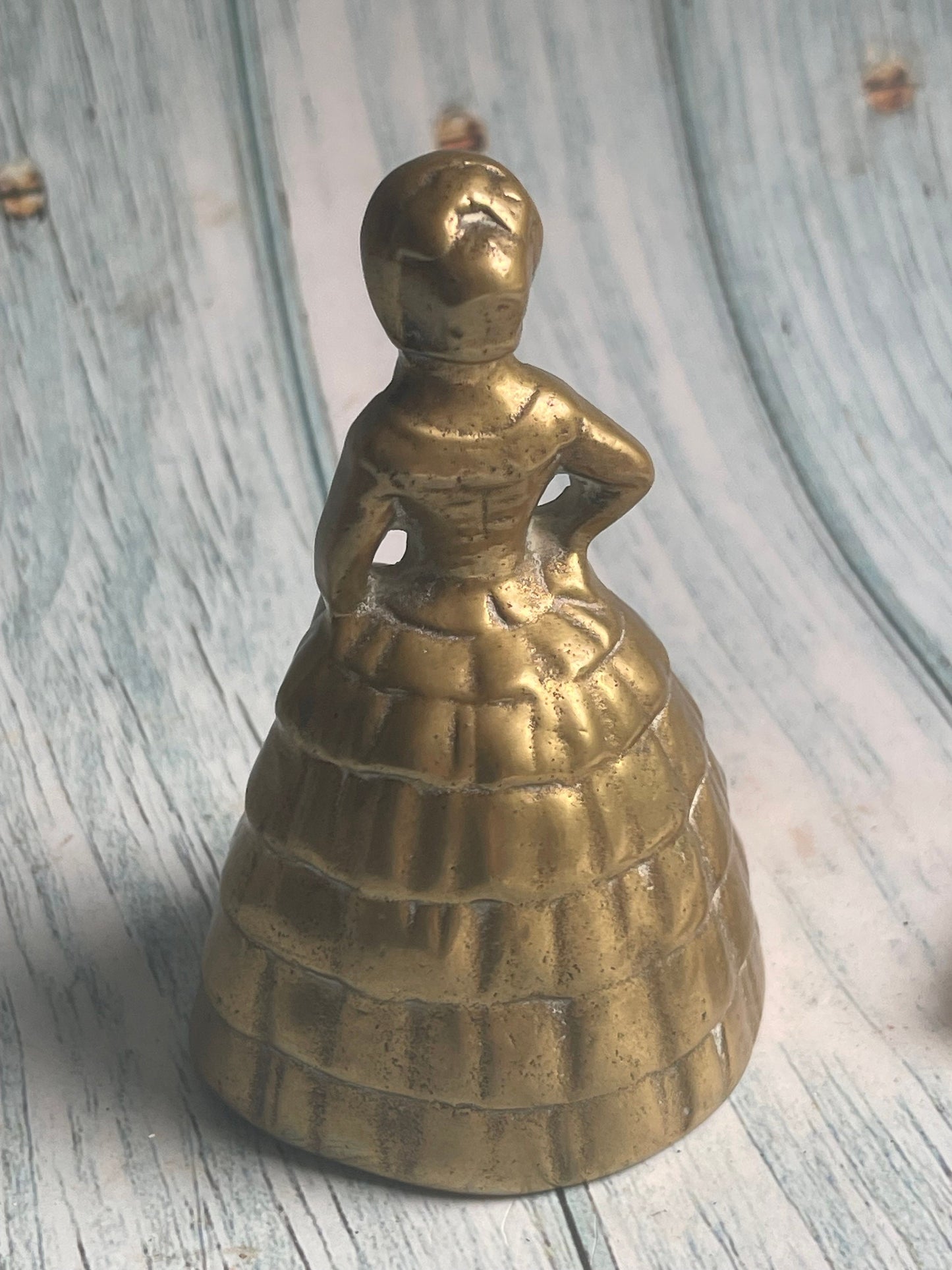 Vintage Brass Bell of a Victorian Lady in a Crinoline Dress