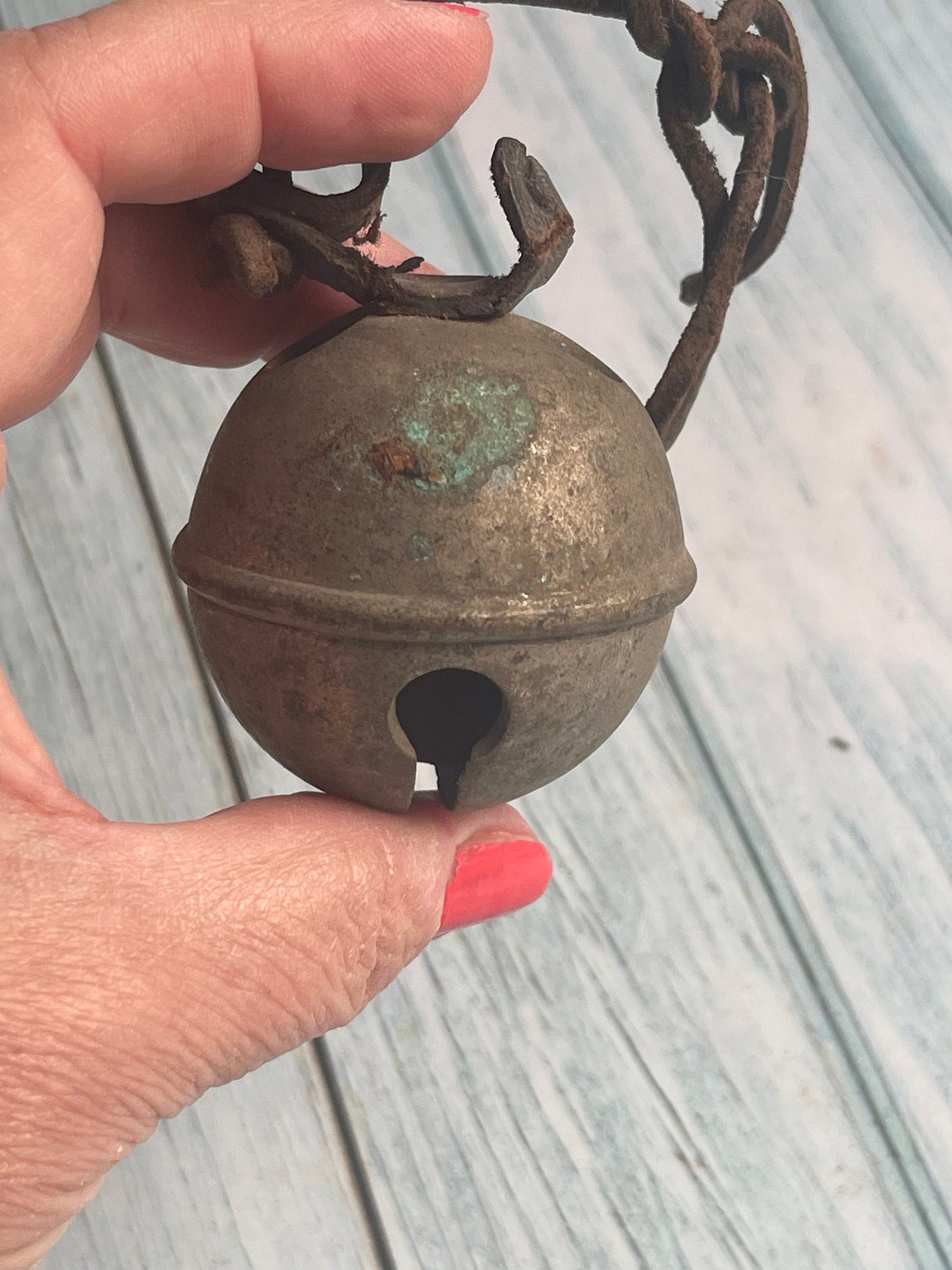 Antique French Brass Crotal Bell / Animal Bell / Goat /Sheep Bell with Original Leather Fixing