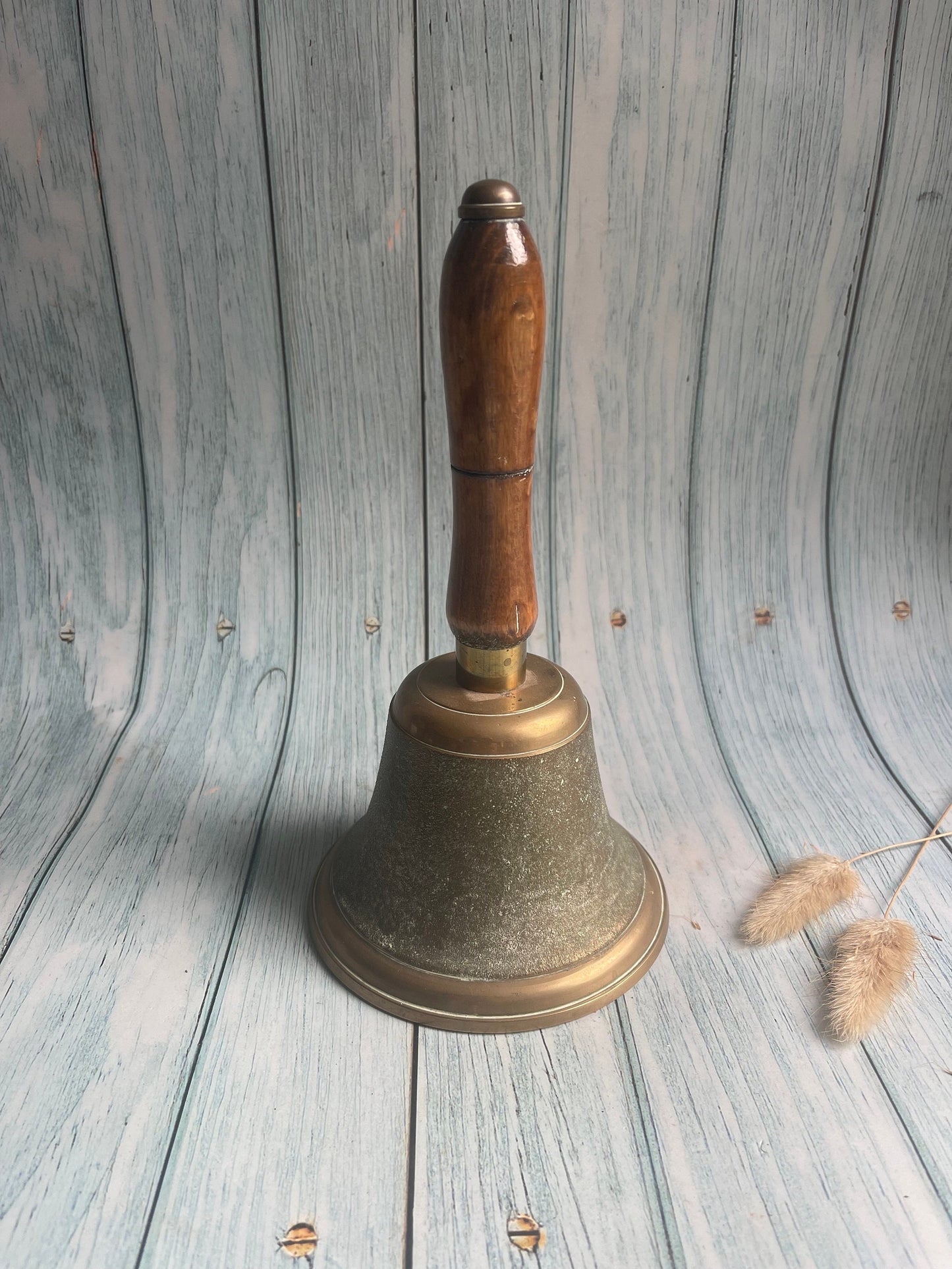 Vintage Brass School Bell with Wooden Handle