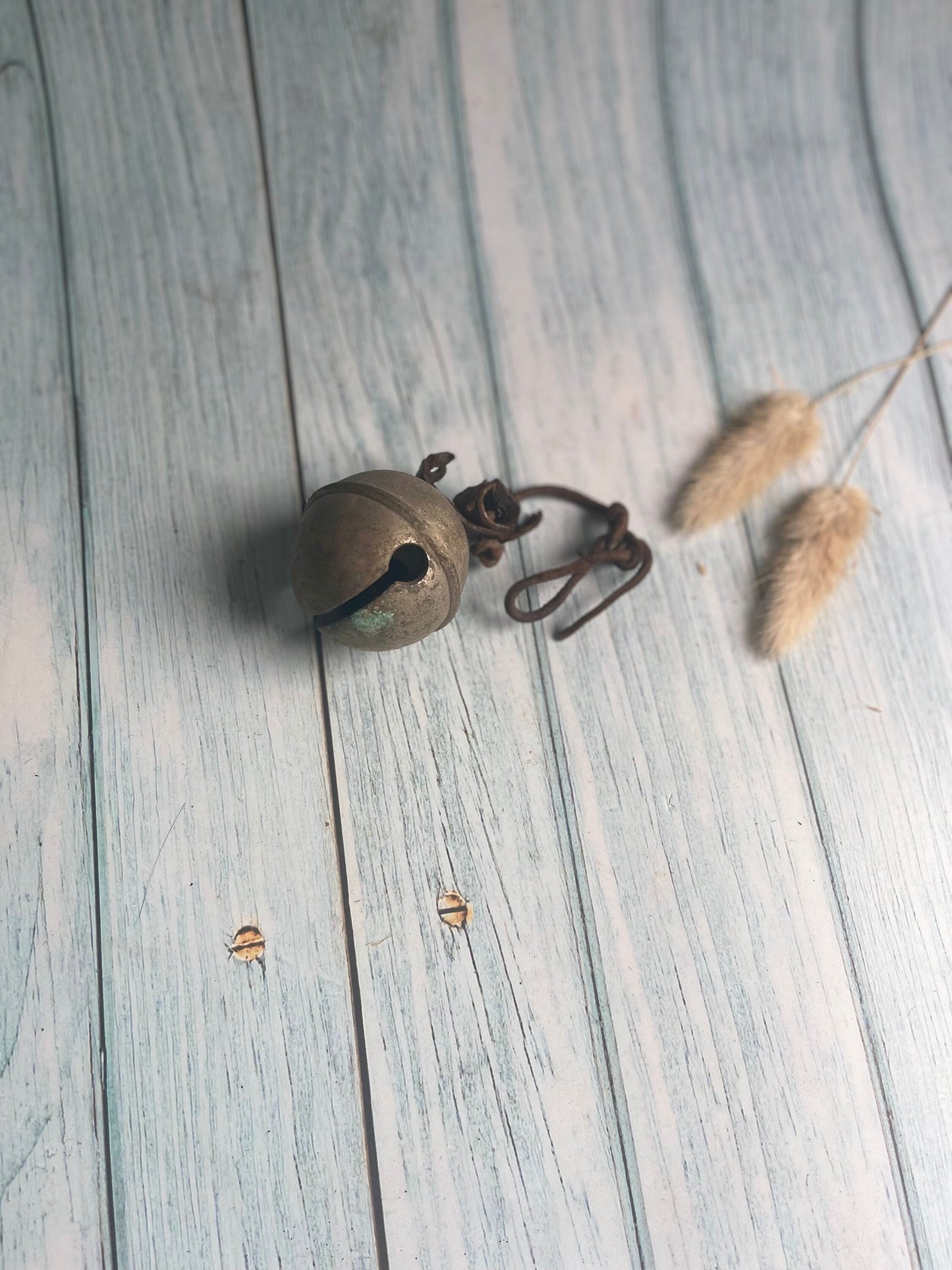 Antique French Brass Crotal Bell / Animal Bell / Goat /Sheep Bell with Original Leather Fixing