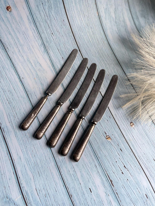 Set of Five Antique 1924 William Yates Silver Handle Firth Stainless Blade Butter Knives